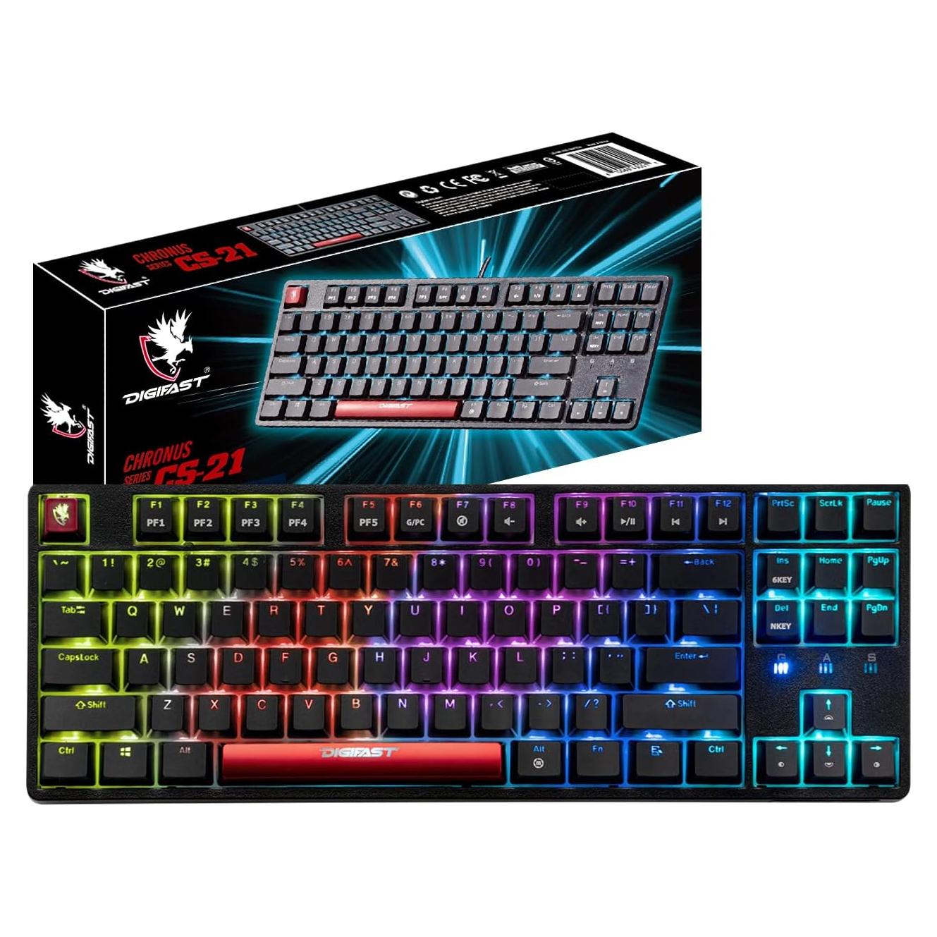 CS-21 Mechanical Gaming Keyboard - RGB Backlit Gaming Keyboard - Tenkeyless TKL Gaming Chronus Series Keyboard with Cherry MX Switches (Blue Axis)