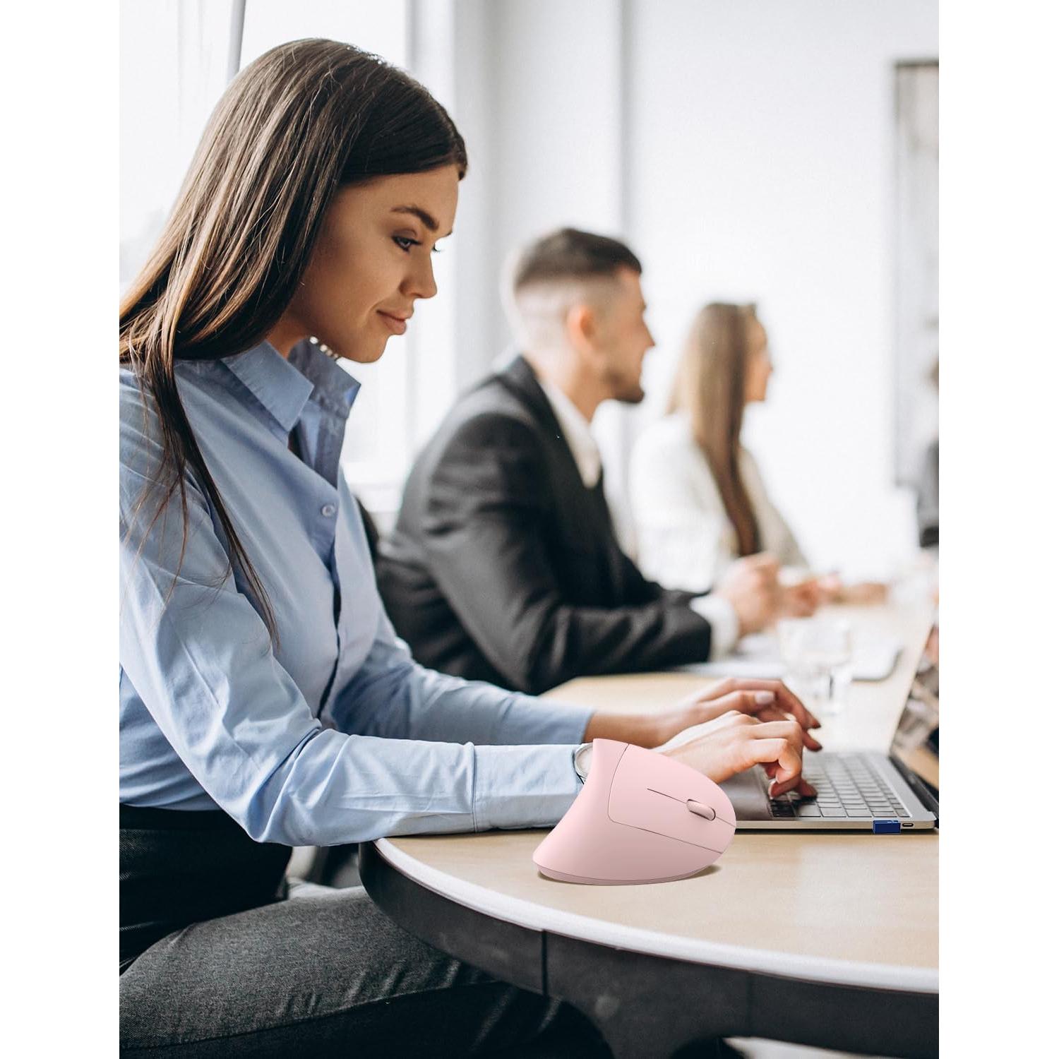 Ratón Vertical Inalámbrico Ergonómico TECKNET Rosa - 4800 DPI