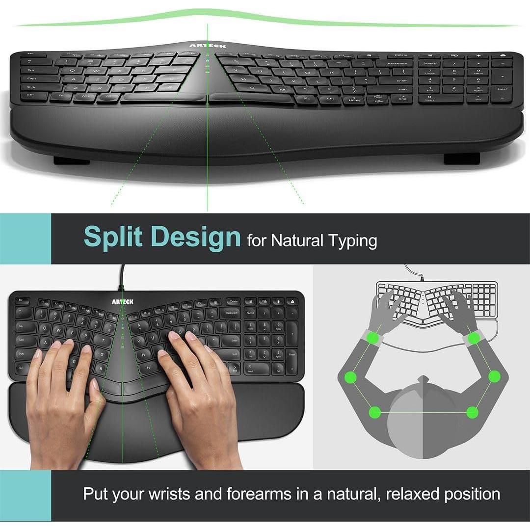 Teclado Ergonómico USB Arteck con Retroiluminación 7 Colores