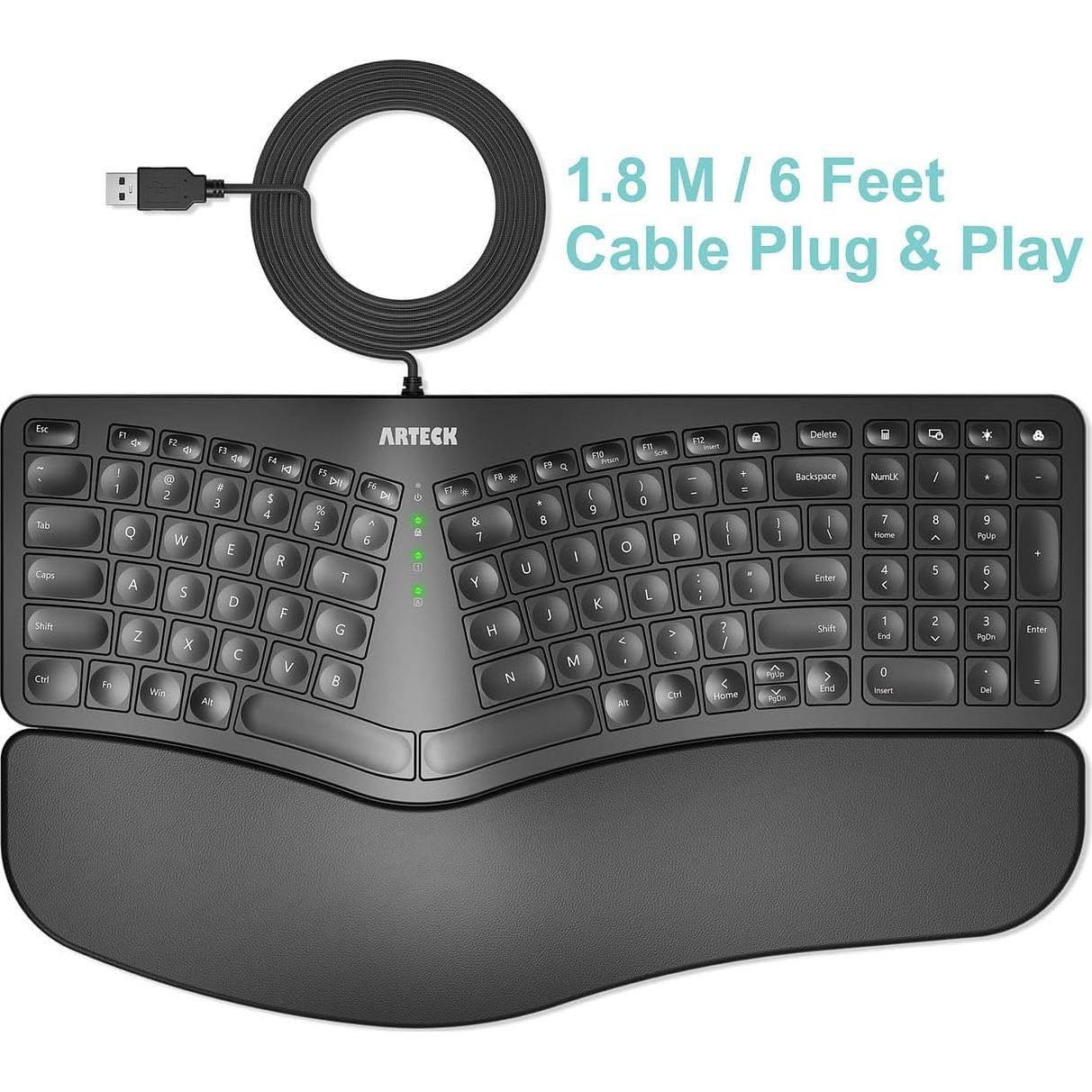 Teclado Ergonómico USB Arteck con Retroiluminación 7 Colores