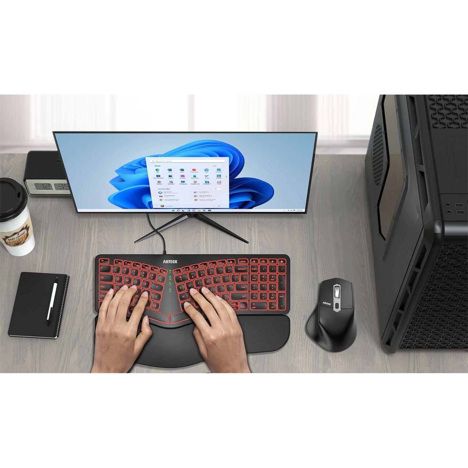 Teclado Ergonómico USB Arteck con Retroiluminación 7 Colores