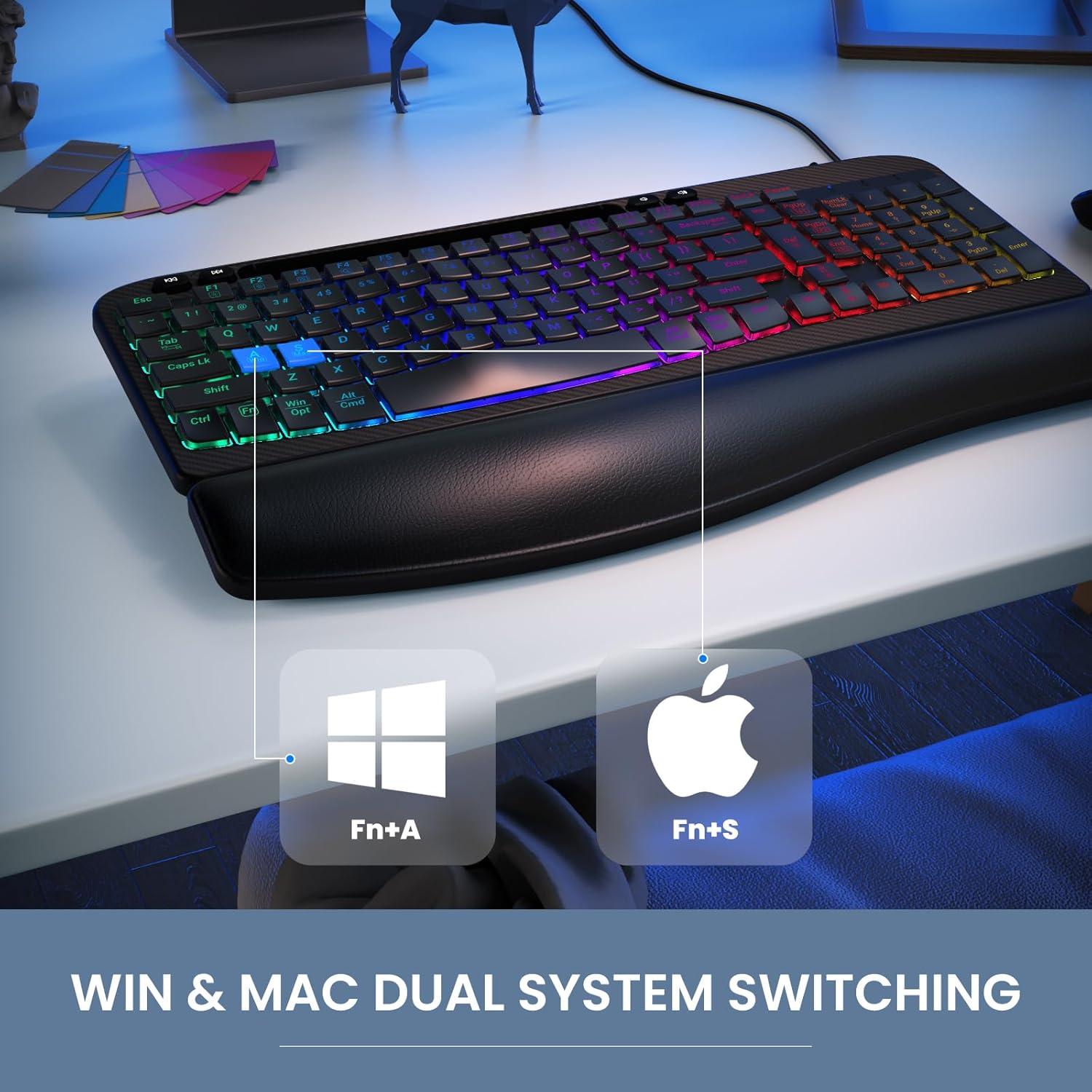 Teclado Ergonomico Retroiluminado VEILZOR con Reposamuñecas