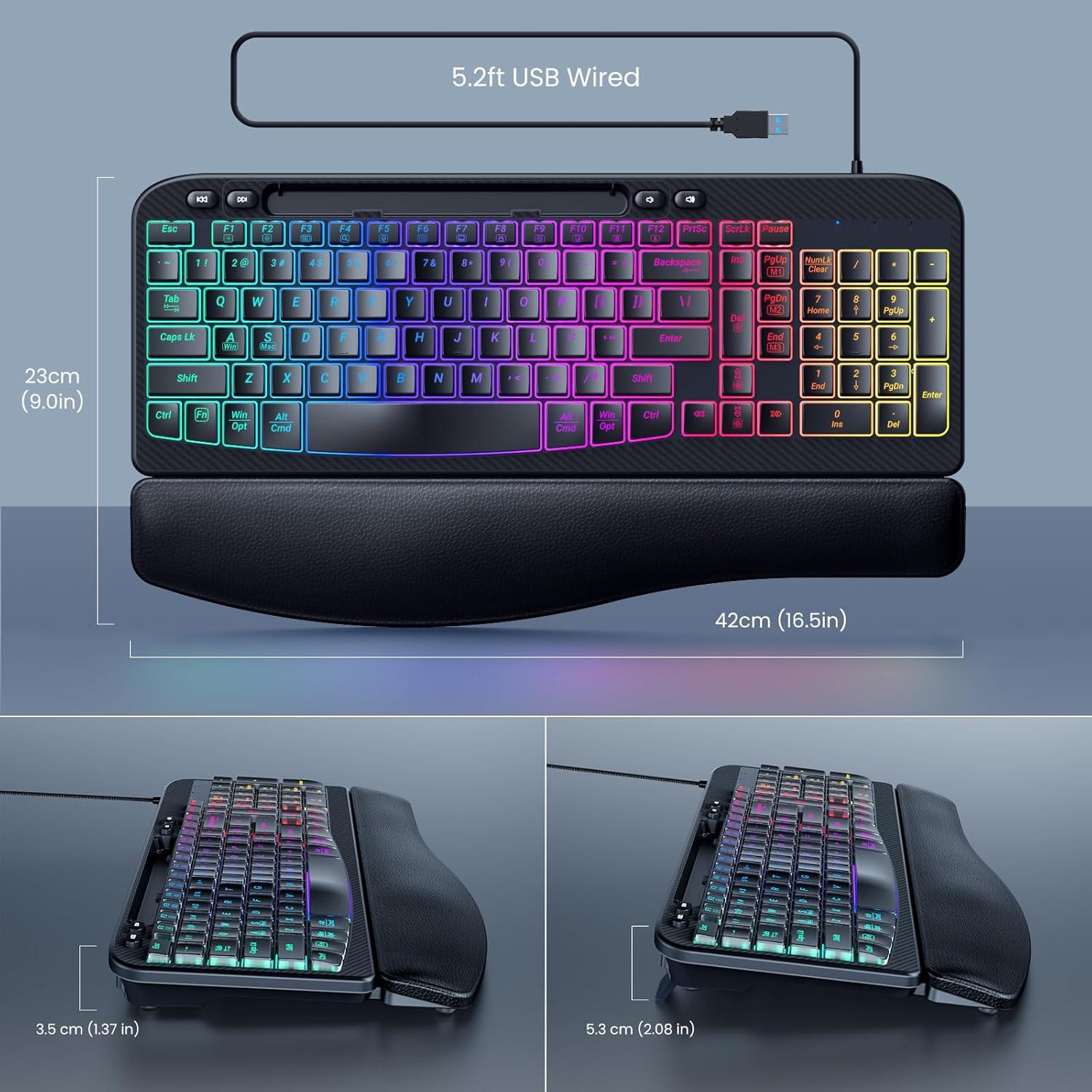 Teclado Ergonomico Retroiluminado VEILZOR con Reposamuñecas