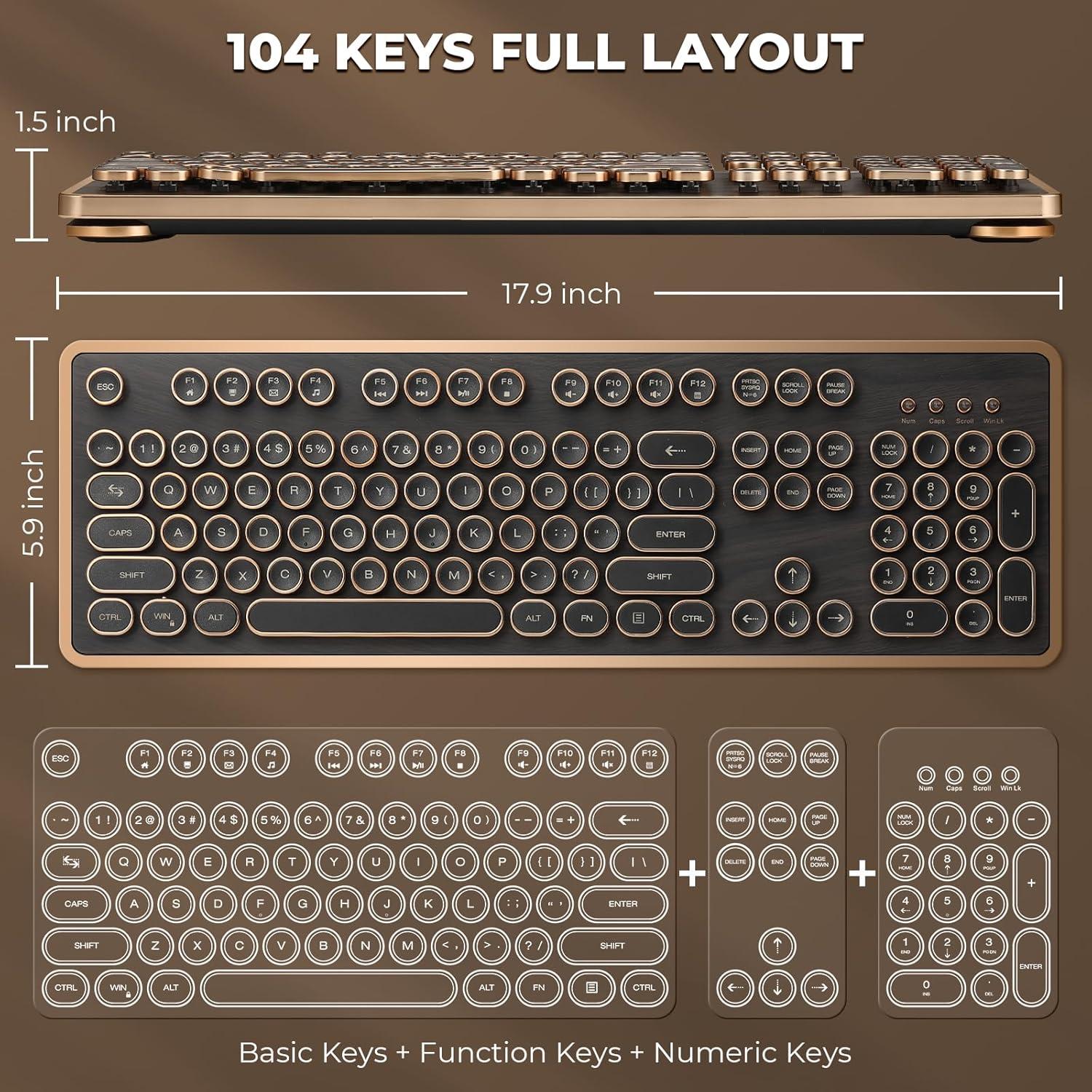 Teclado Mecánico Retro GLENCREAG RK104 104 Teclas Marrón
