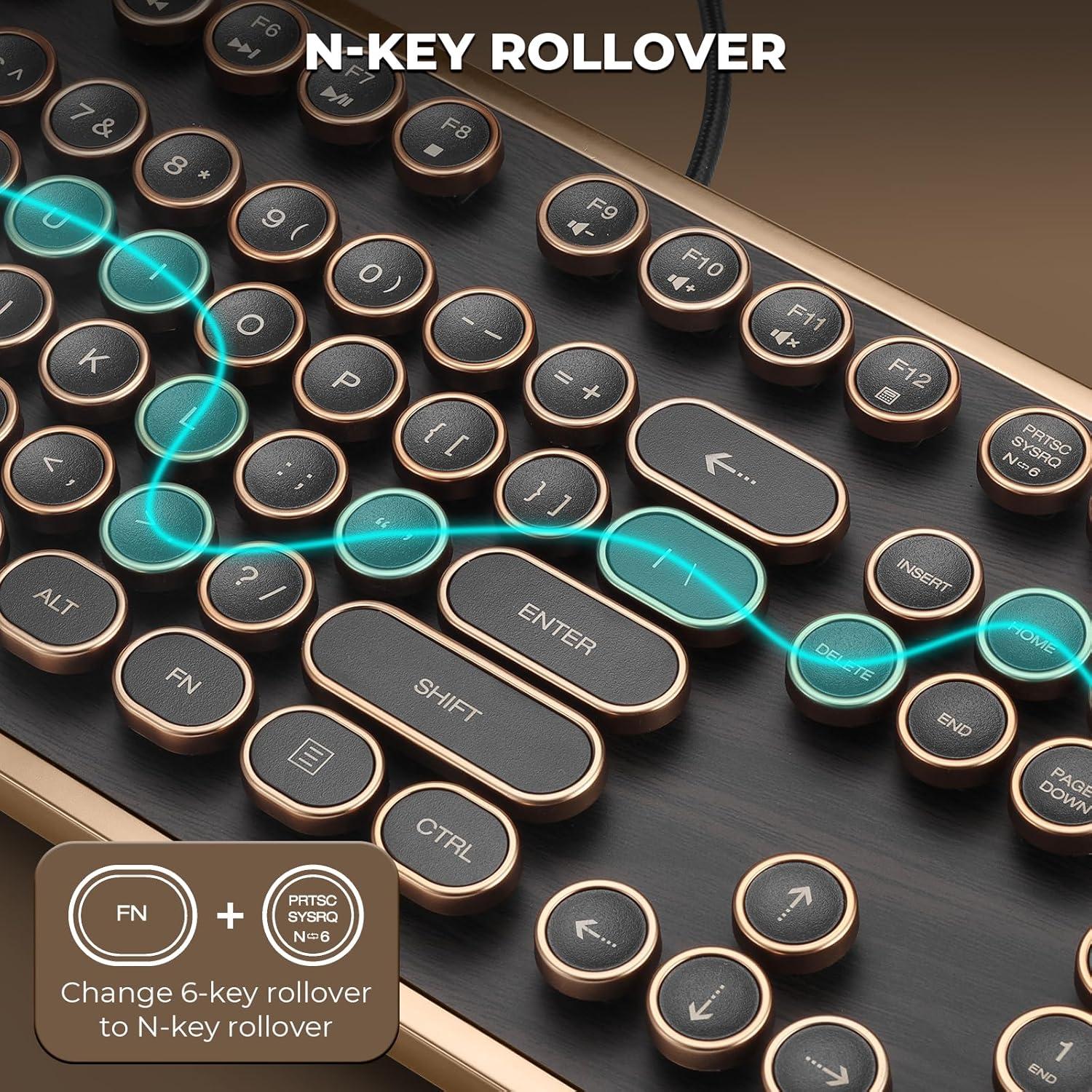 Teclado Mecánico Retro GLENCREAG RK104 104 Teclas Marrón