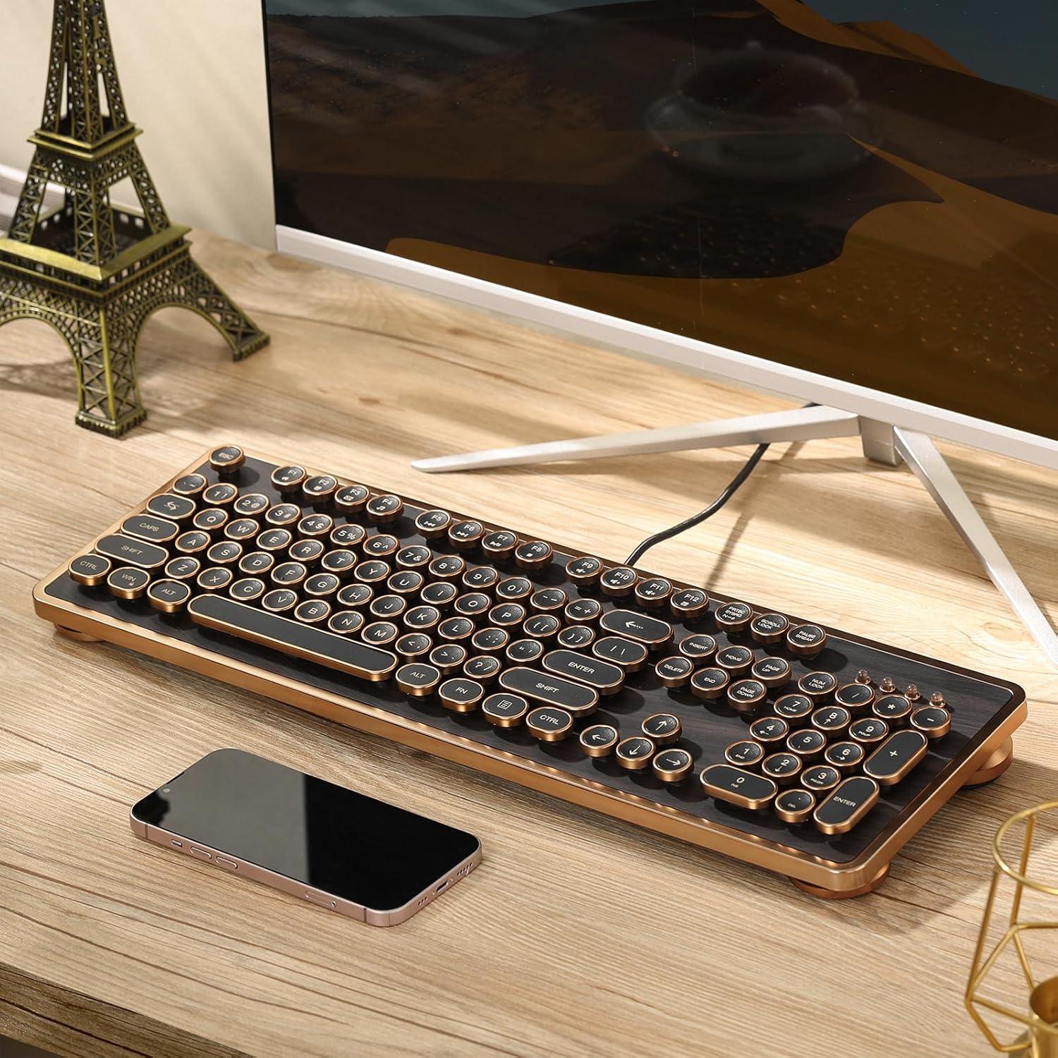 Teclado Mecánico Retro GLENCREAG RK104 104 Teclas Marrón