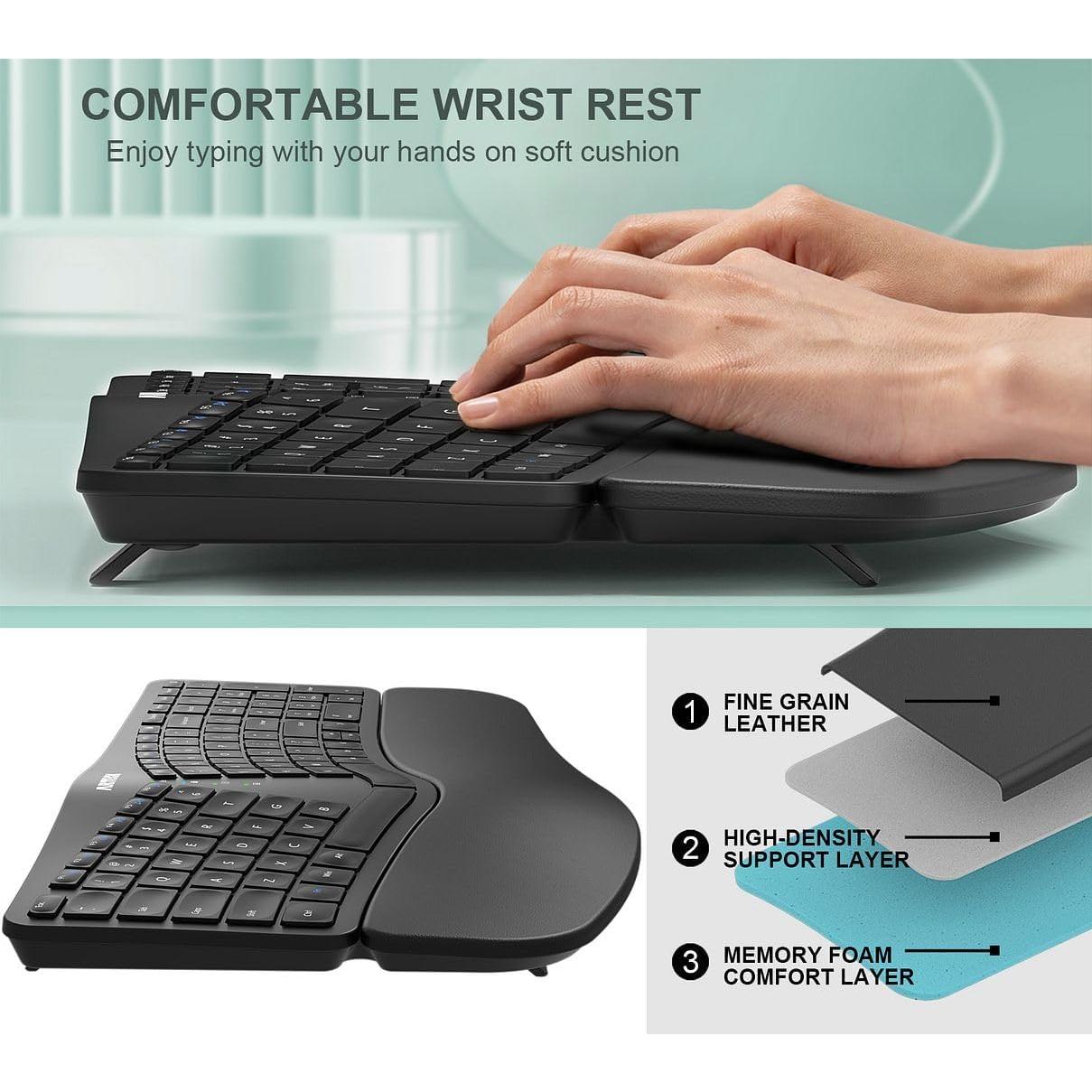Teclado Ergonómico Dividido Arteck Inalámbrico USB con Reposamuñecas
