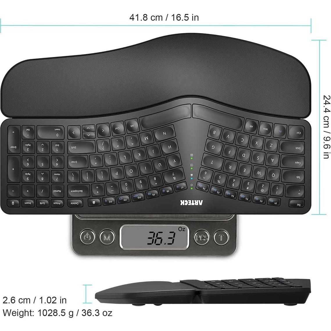 Teclado Ergonómico Dividido Arteck Inalámbrico USB con Reposamuñecas