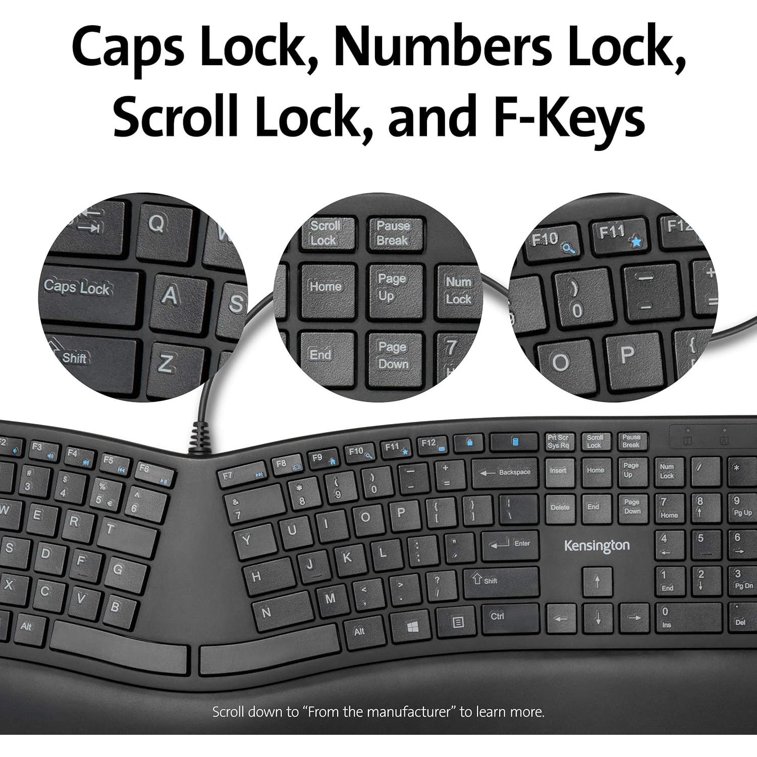 Teclado Ergonómico Kensington Pro Fit Ergo USB - Negro