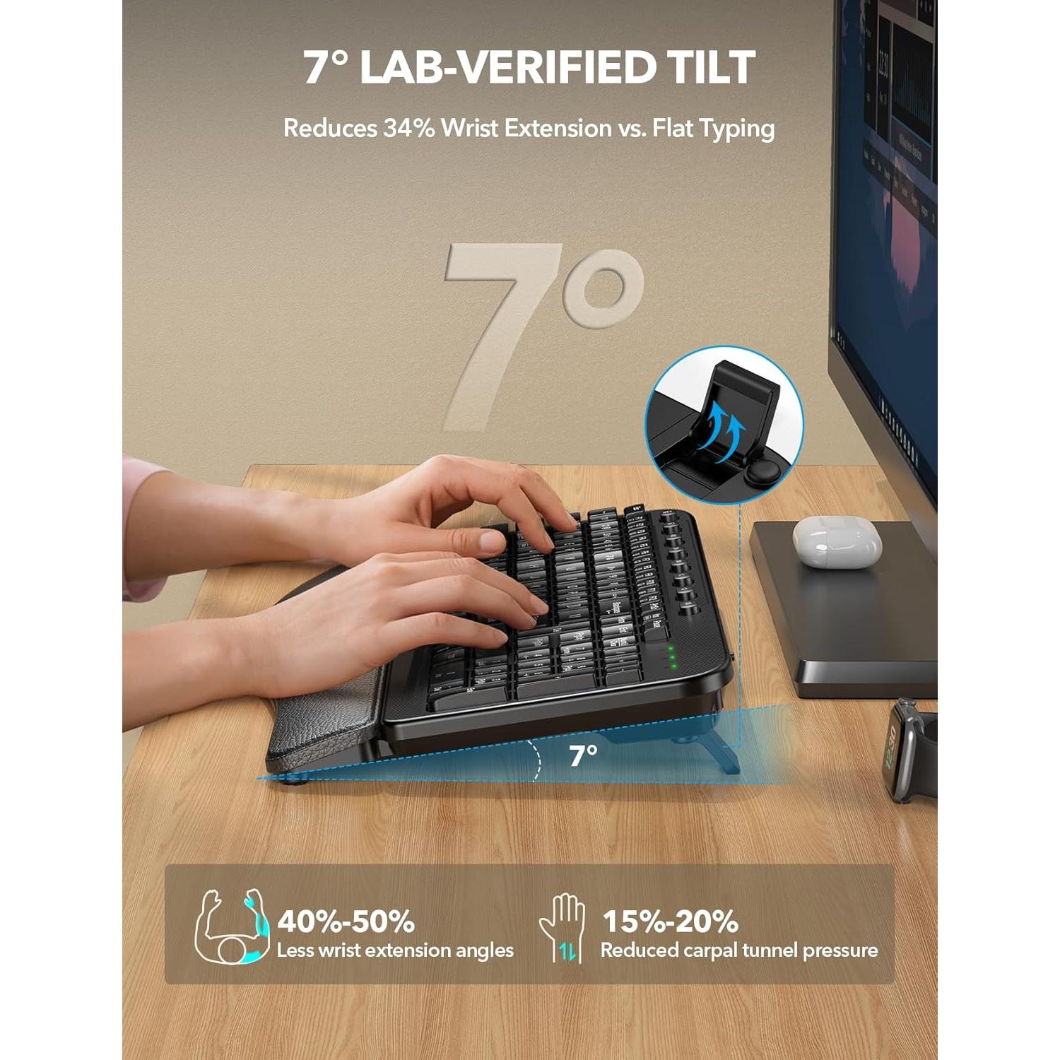 Teclado Inalámbrico SABLUTE KG812A Ergonómico con Reposamuñecas