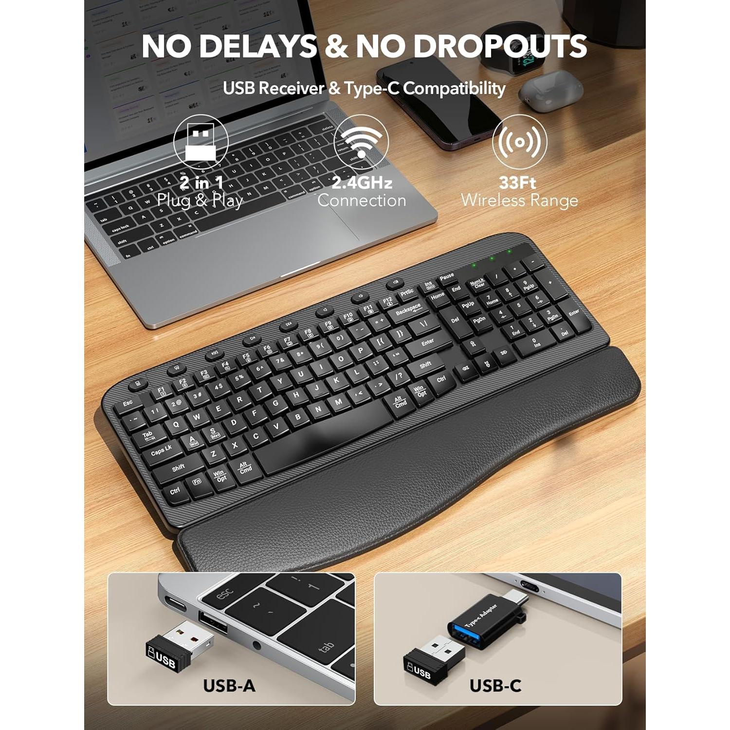 Teclado Inalámbrico SABLUTE KG812A Ergonómico con Reposamuñecas