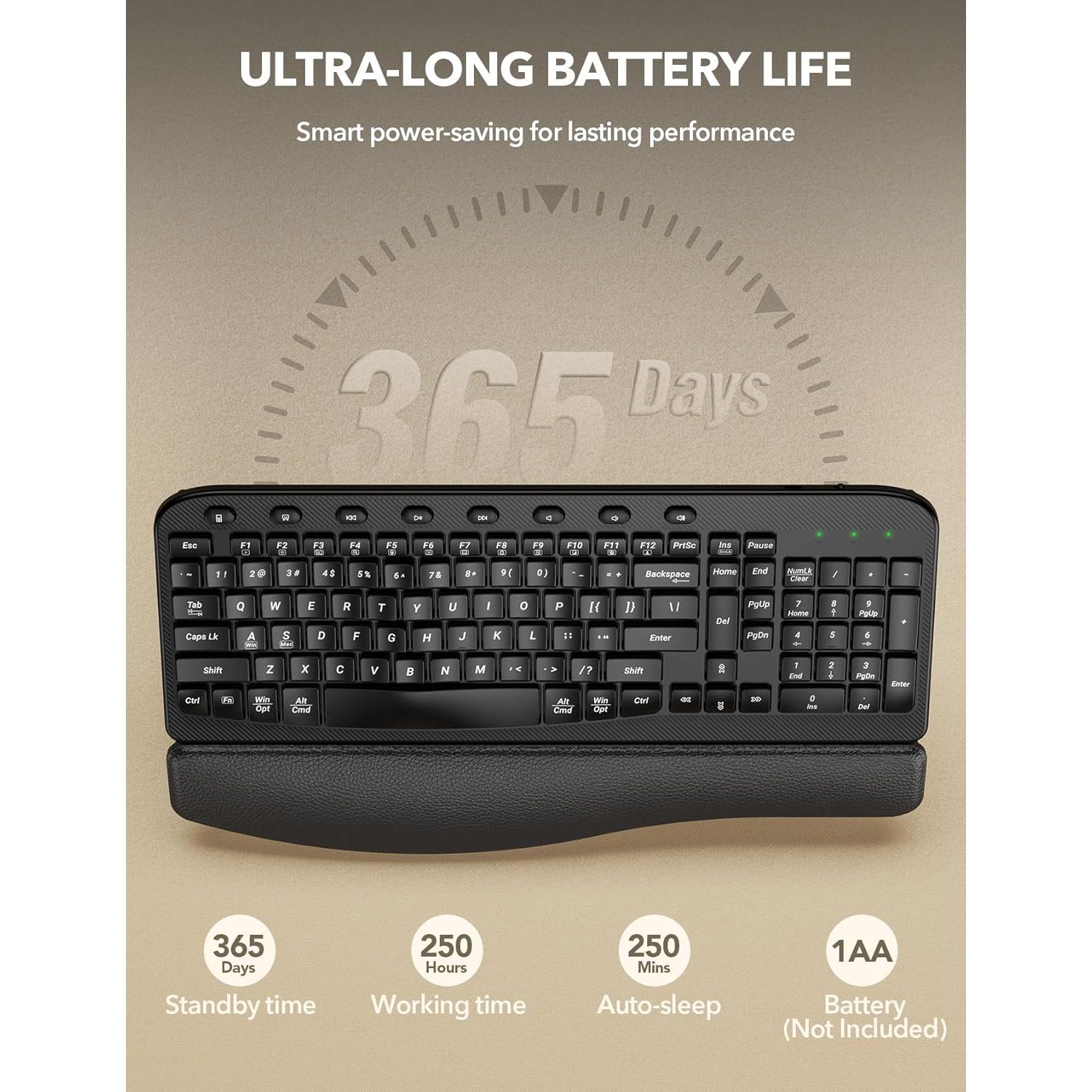 Teclado Inalámbrico SABLUTE KG812A Ergonómico con Reposamuñecas