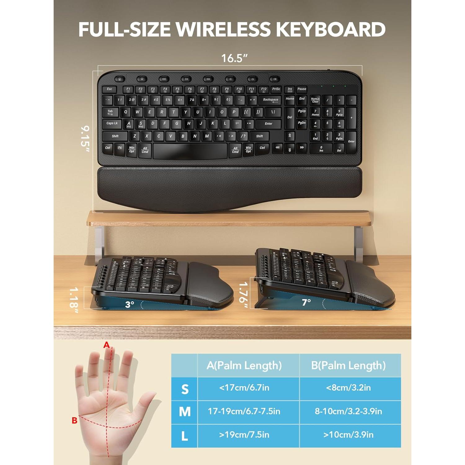 Teclado Inalámbrico SABLUTE KG812A Ergonómico con Reposamuñecas