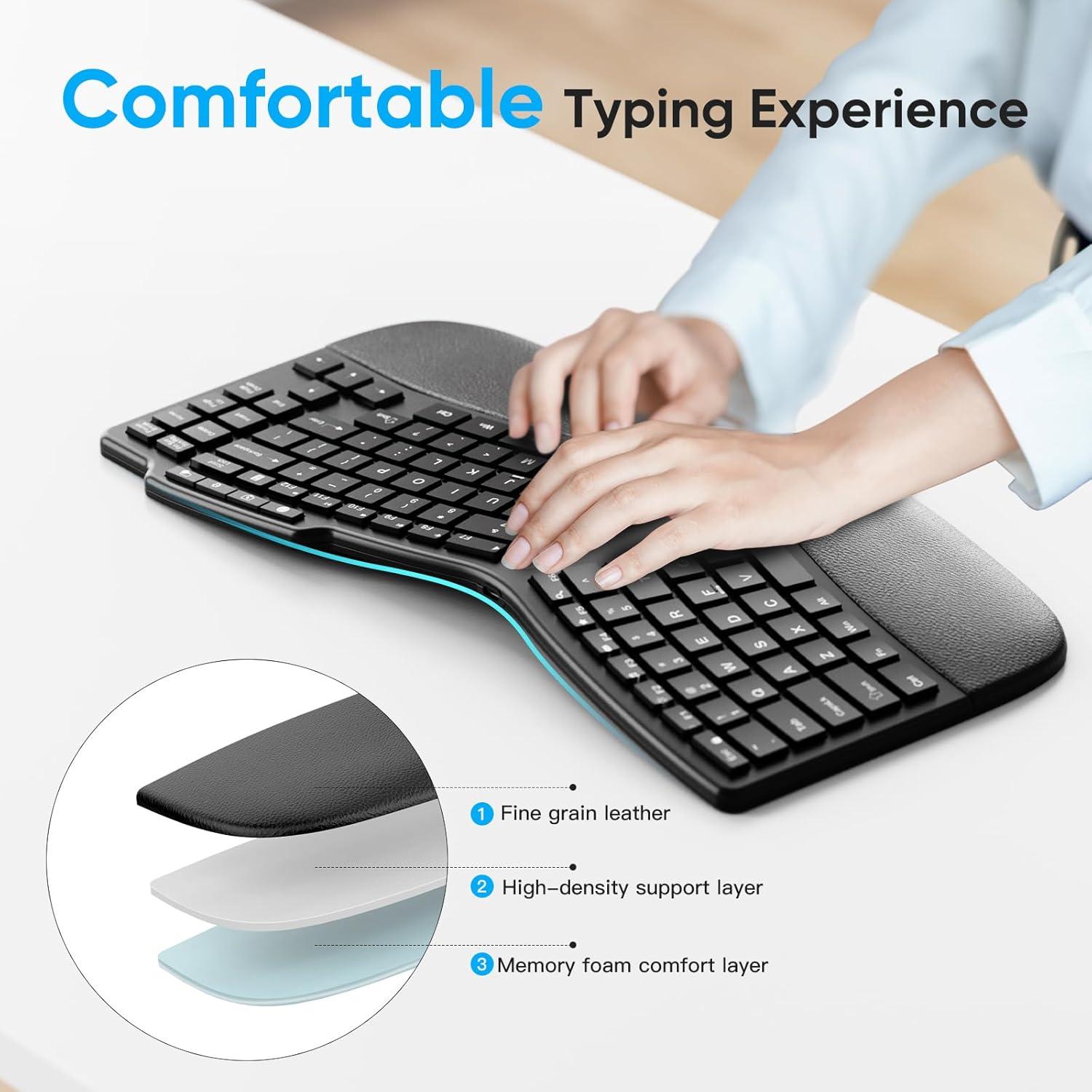 Teclado Inalámbrico Dividido Ergonómico OMOTON, Recargable 2.4G