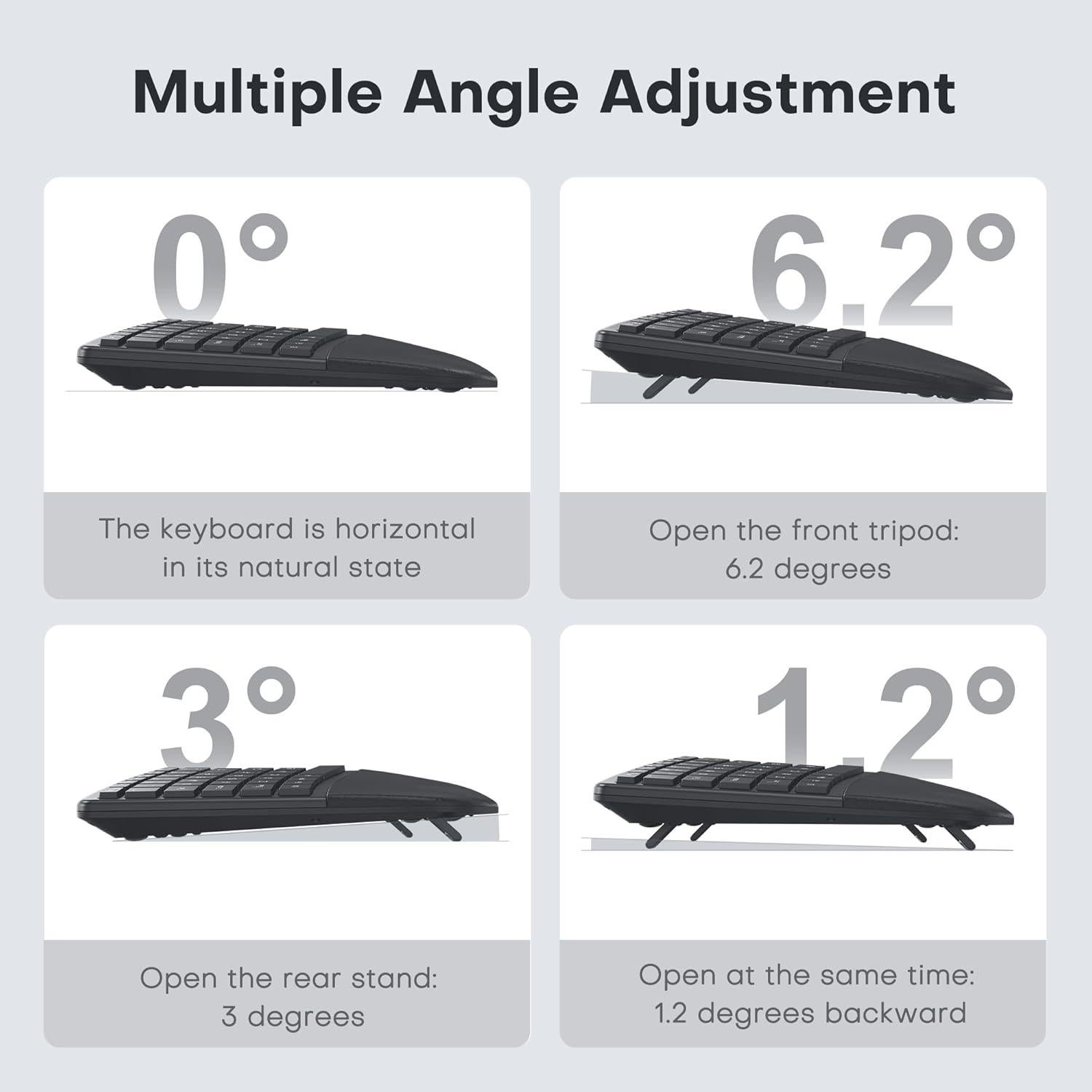 Teclado Inalámbrico Dividido Ergonómico OMOTON, Recargable 2.4G