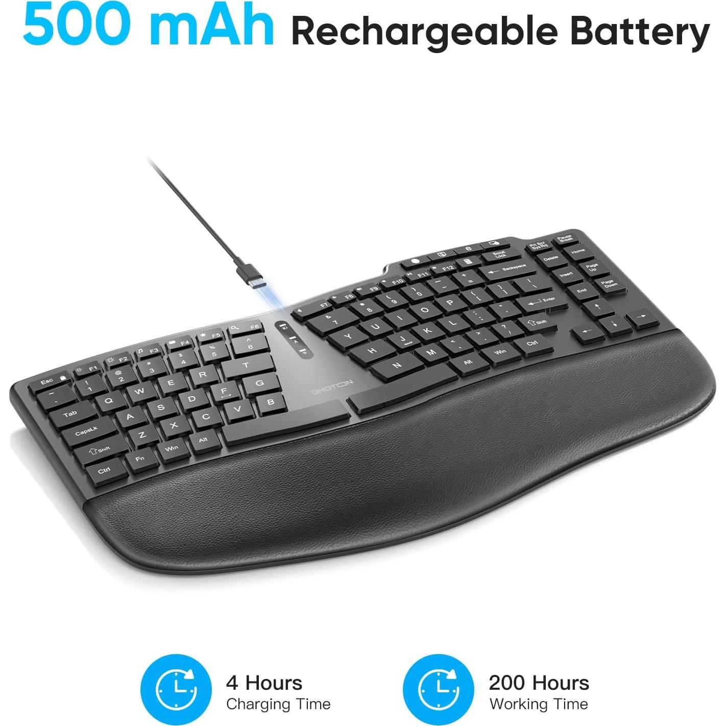 Teclado Inalámbrico Dividido Ergonómico OMOTON, Recargable 2.4G
