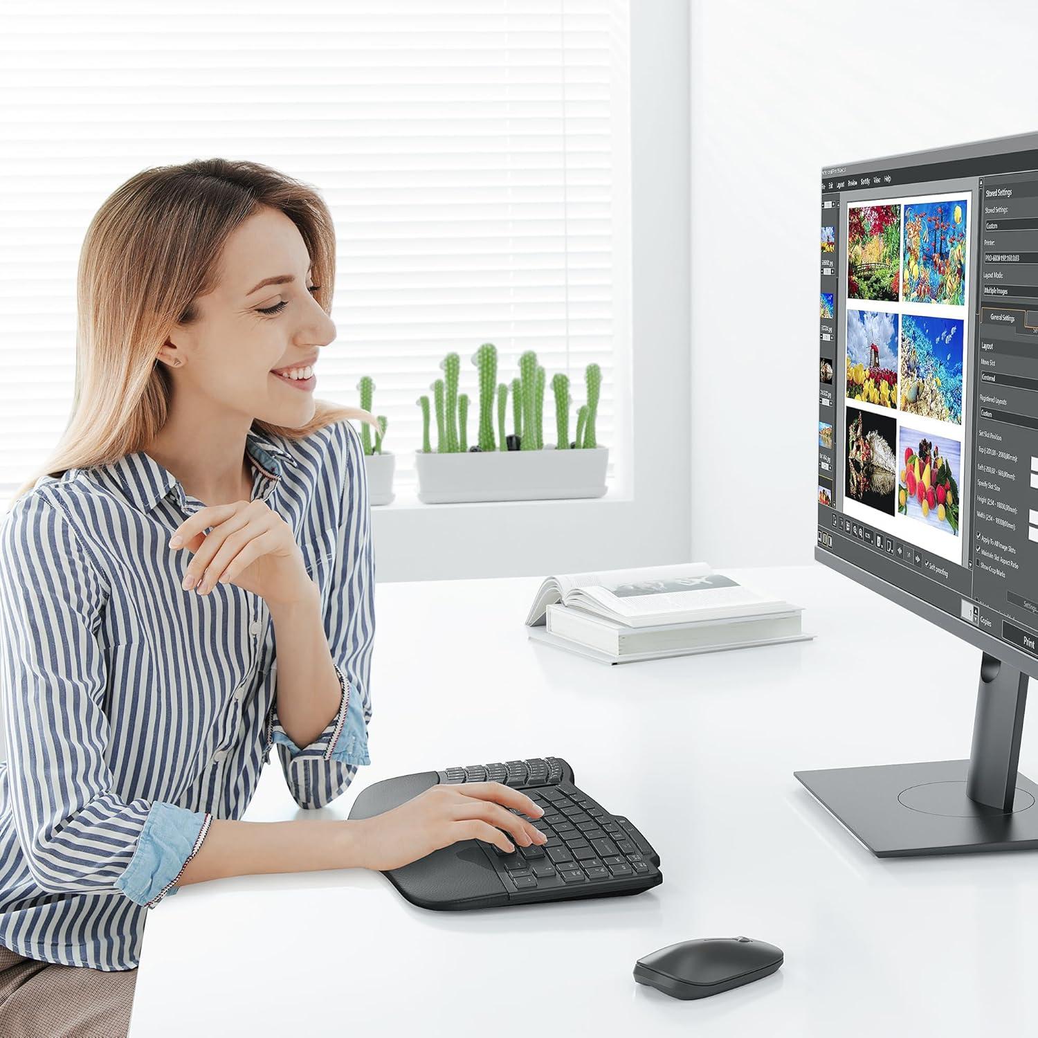 Teclado Inalámbrico Dividido Ergonómico OMOTON, Recargable 2.4G