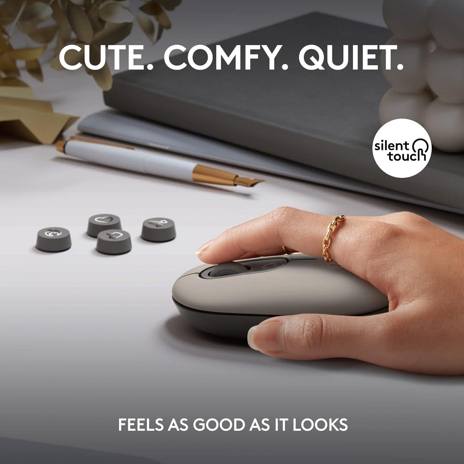 Logitech POP Mouse, Wireless Mouse with Customizable Emojis, SilentTouch Technology, Precision/Speed Scroll, Compact Design, Bluetooth, Multi-Device, OS Compatible - Mist