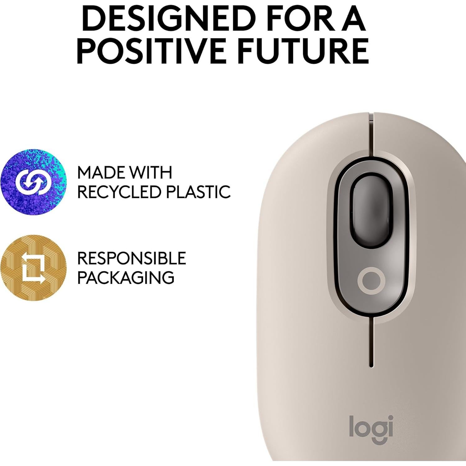 Logitech POP Mouse, Wireless Mouse with Customizable Emojis, SilentTouch Technology, Precision/Speed Scroll, Compact Design, Bluetooth, Multi-Device, OS Compatible - Mist