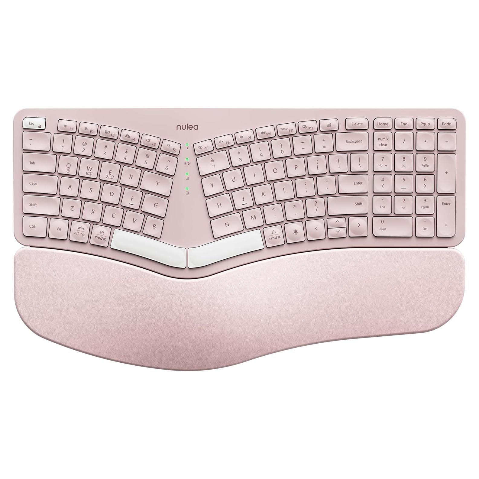 Teclado Ergonómico Inalámbrico Nulea RT05 Rosa, Retroiluminado