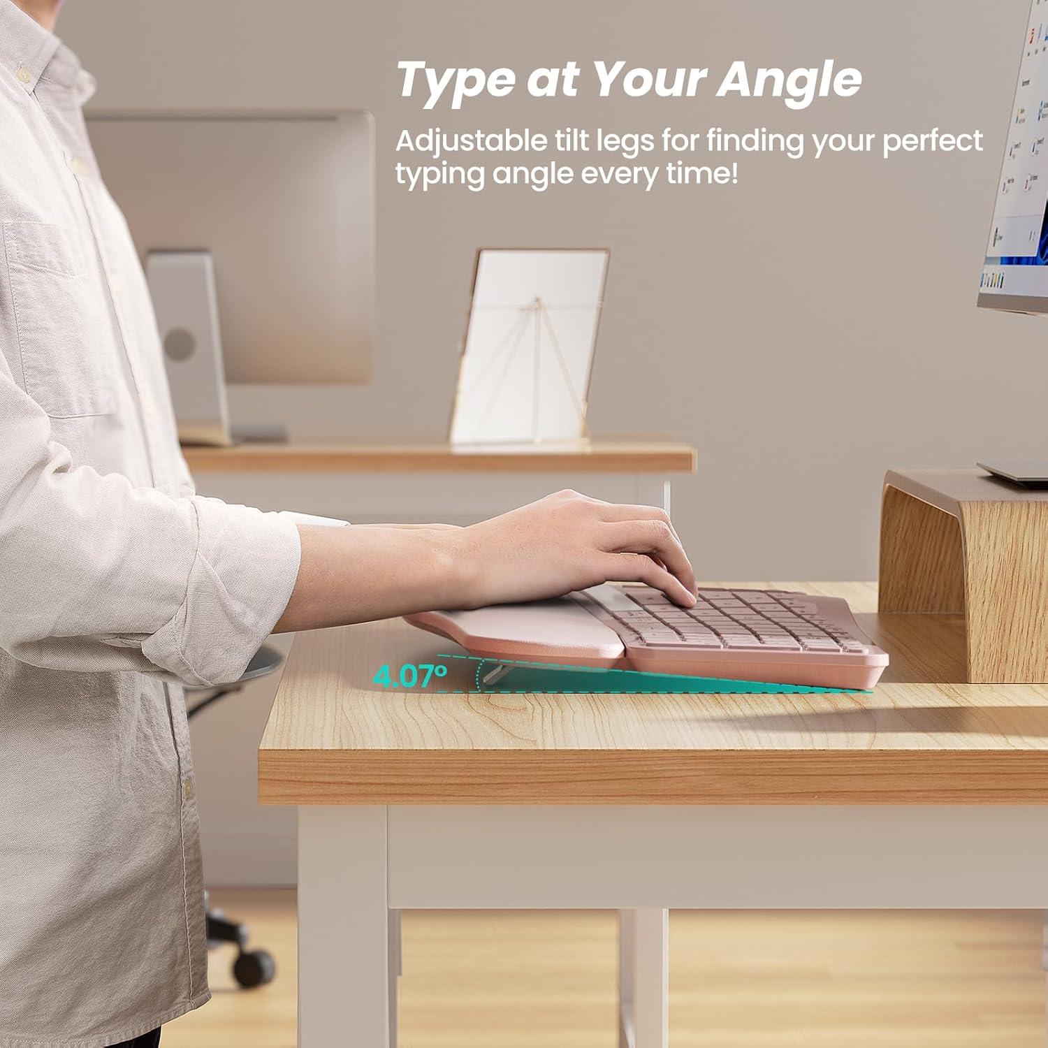 Teclado Ergonómico Inalámbrico Nulea RT05 Rosa, Retroiluminado