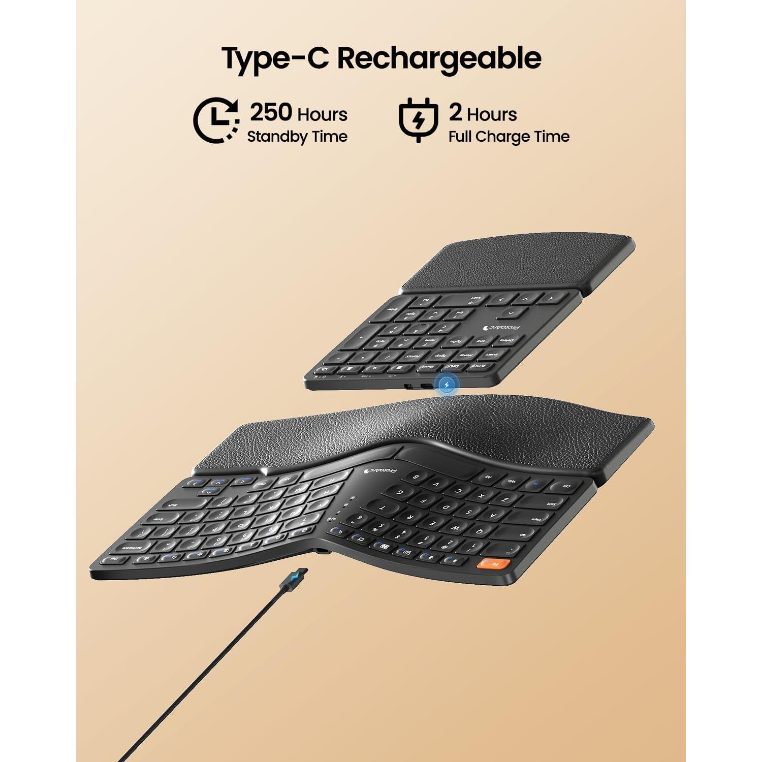 Teclado Ergonómico Inalámbrico ProtoArc EK04 con Numérico