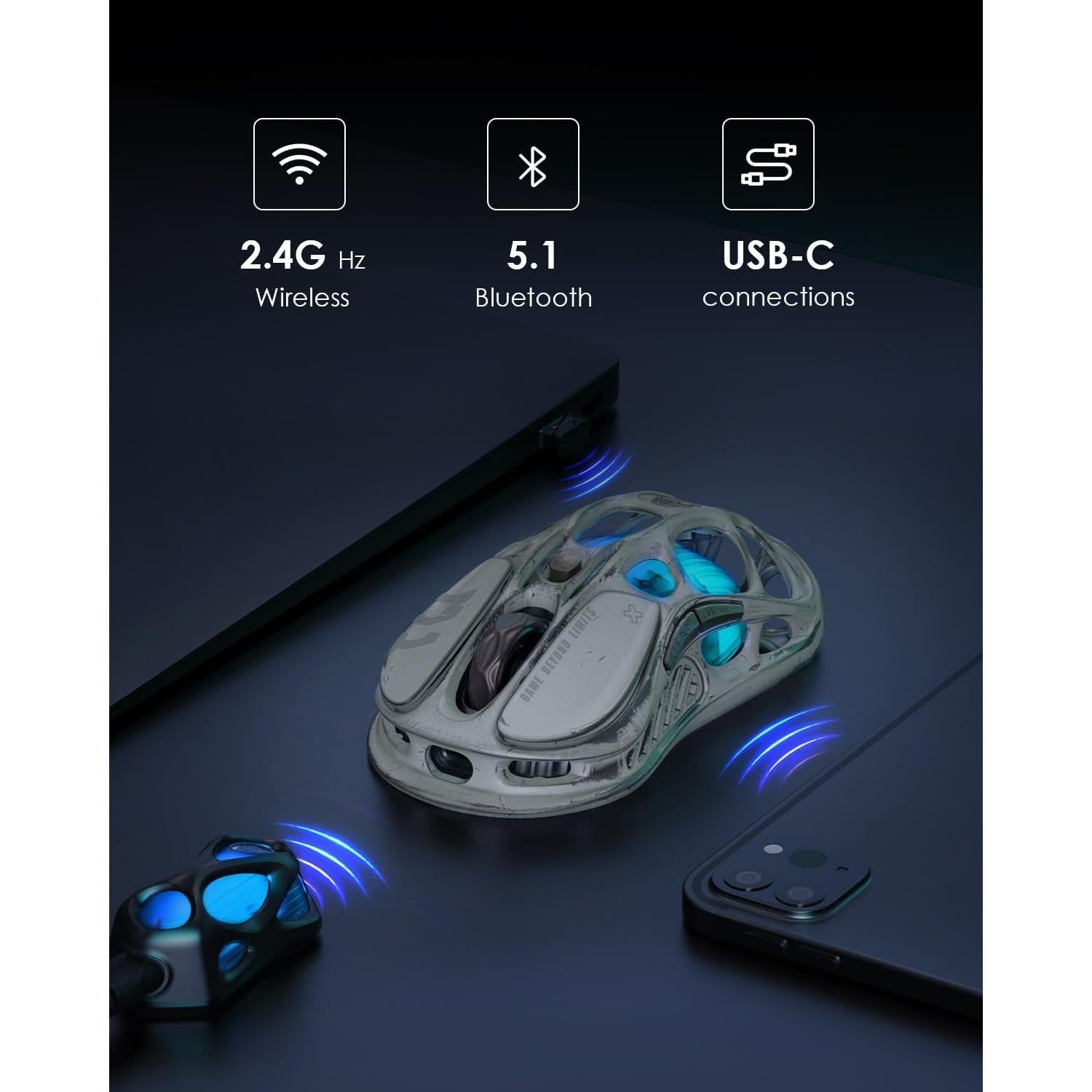 GravaStar Computer Mouse, Mercury M1 Pro Wireless Gaming Mouse with PAW3395DM Sensor, Magnesium Alloy Handcrafted Vintage Finish, 26000 DPI, 5 Programmable Buttons, Outfit with 1K & 4K Dongle