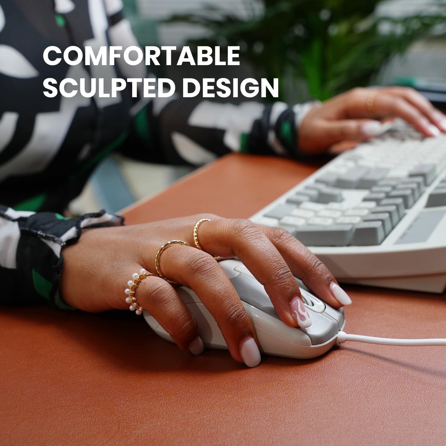 Perixx PERIMICE-209M 3 Button USB Wired Mouse - Optical - 1000 DPI - 5.9 Ft Cable - Beige