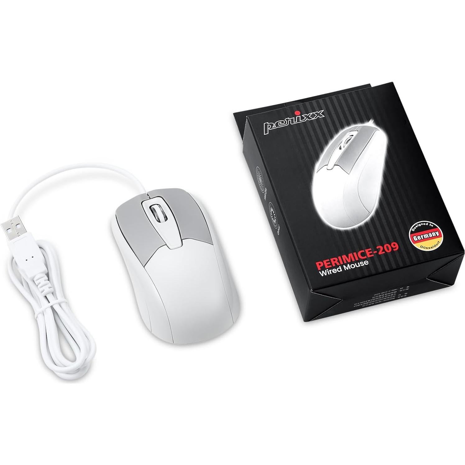 Perixx PERIMICE-209M 3 Button USB Wired Mouse - Optical - 1000 DPI - 5.9 Ft Cable - Beige