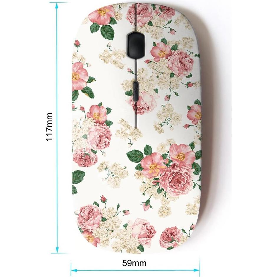 Ratón Inalámbrico Óptico KawaiiMouse Floral Vintage 2.4G
