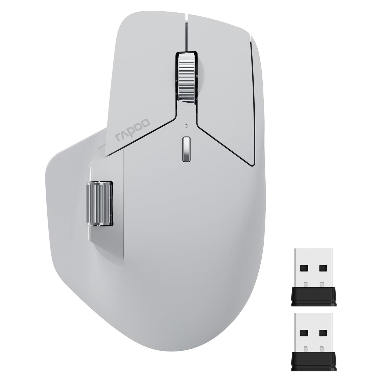Rapoo MT760 Multi-Device Wireless Mouse, Bluetooth 5.0 and 2.4G Multi-Mode Connection, Up to 4 Devices, 11 Programmable Buttons, 4K DPI, 90 Days Battery Life, PC, Light Grey