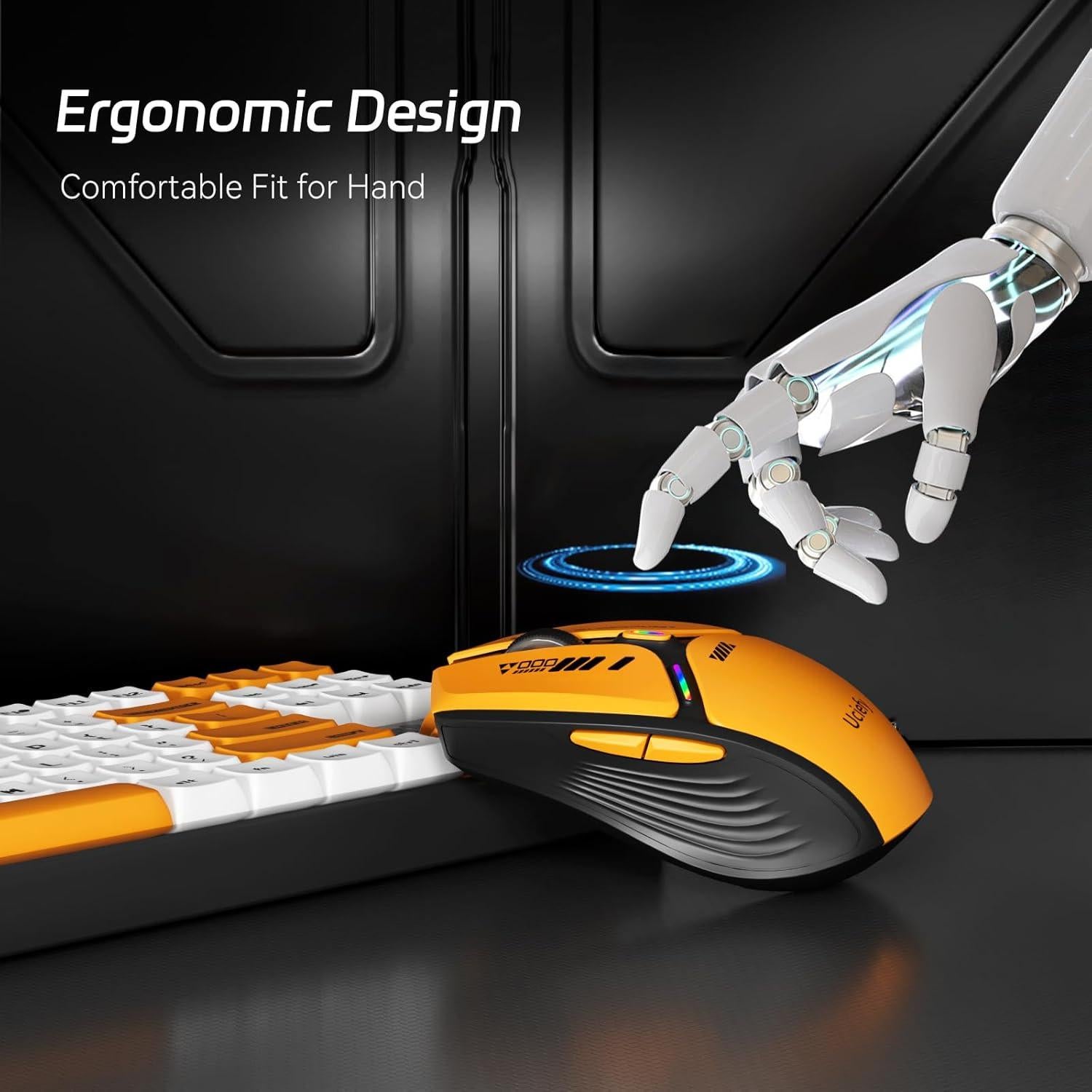 Ratón Inalámbrico Uciefy V19 Recargable 2.4GHz Naranja