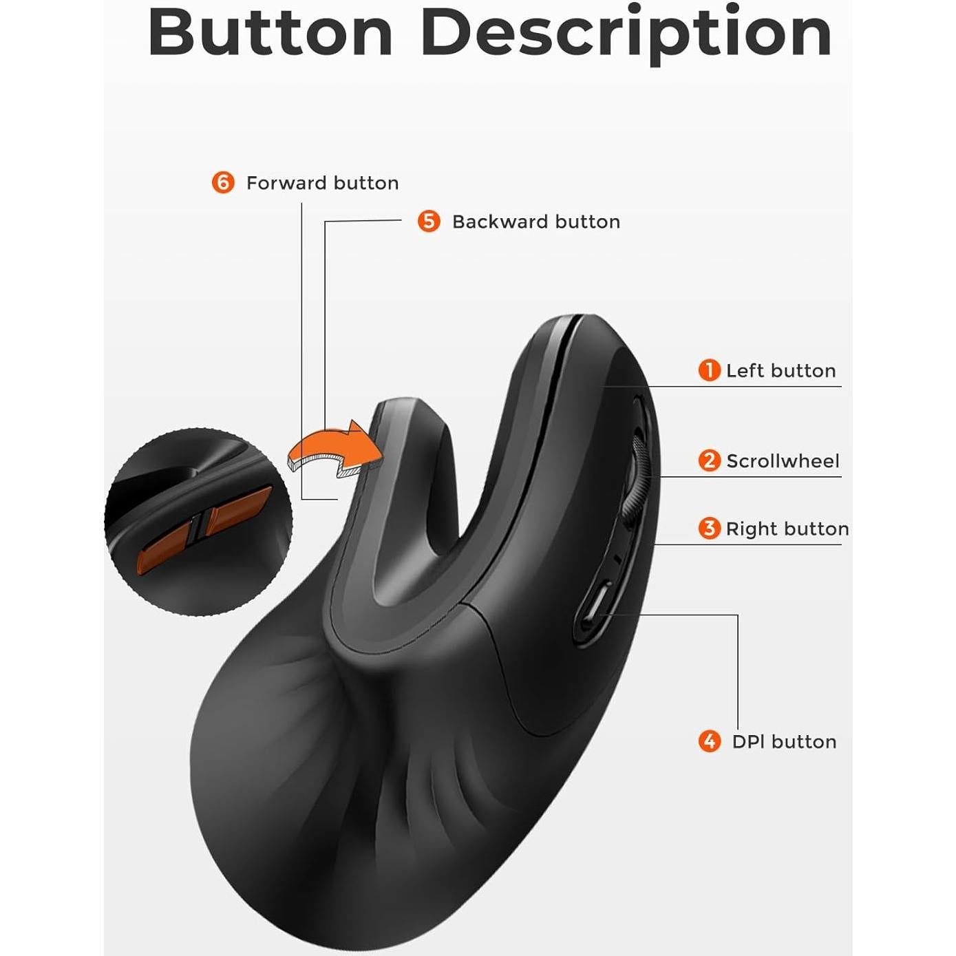 Ratón Vertical Inalámbrico Ergonómico DAREU LM109D 2.4GHz/BT