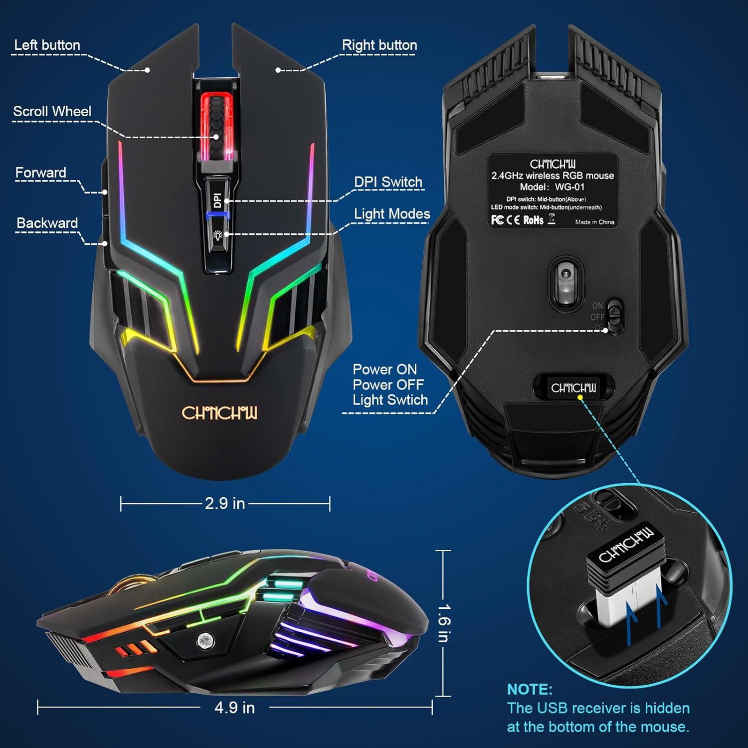 Ratón Inalámbrico para Juegos CHONCHOW WG01 RGB 3200 DPI