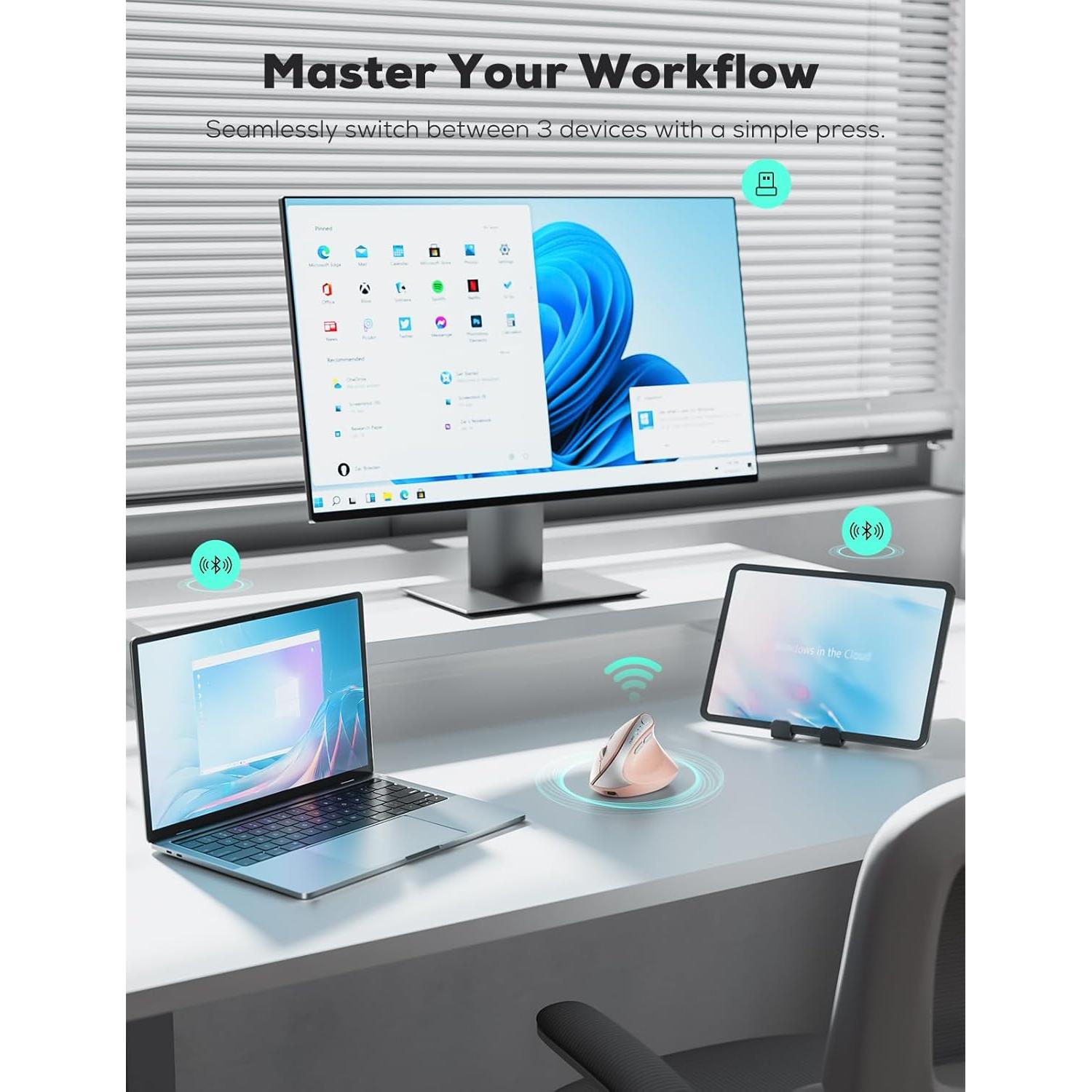 Ratón Vertical Ergonómico Nulea MD280 Inalámbrico Rosa 4 DPI