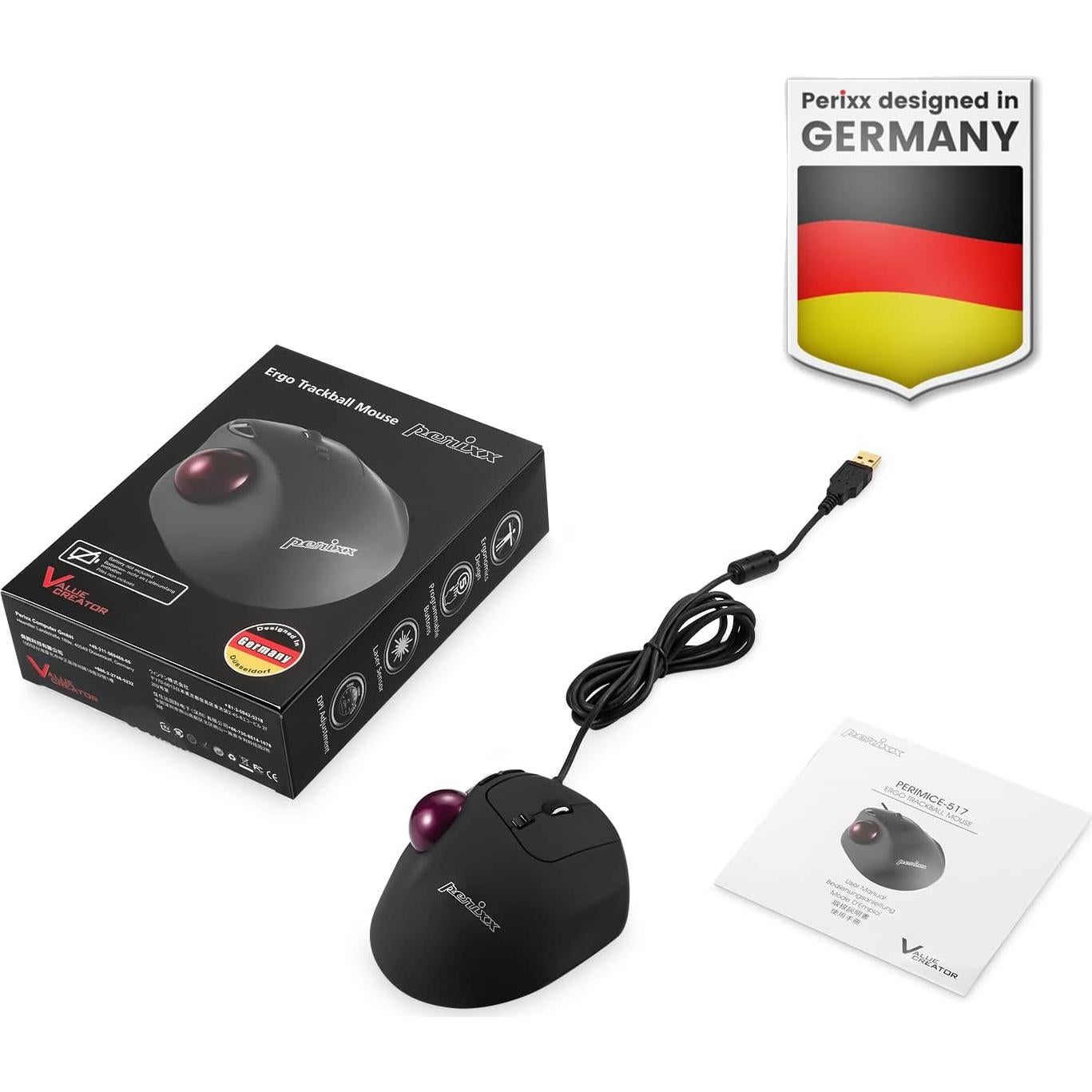 Ratón Trackball Perixx Perimice-517 USB Cableado 7 Botones