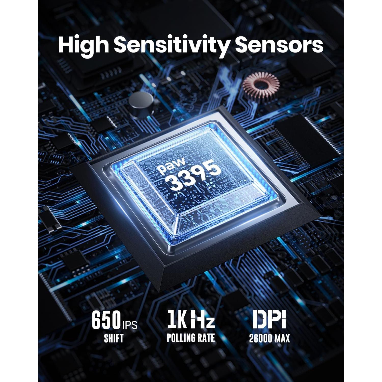 GravaStar Wireless Gaming Mice Mercury M1 Pro, Lightweight Magnesium Alloy Gaming Mouse, 26,000 DPI, PAW3395DM Sensor, Tri Mode Connection, Support 4K, Up to 200 Hours Battery Life