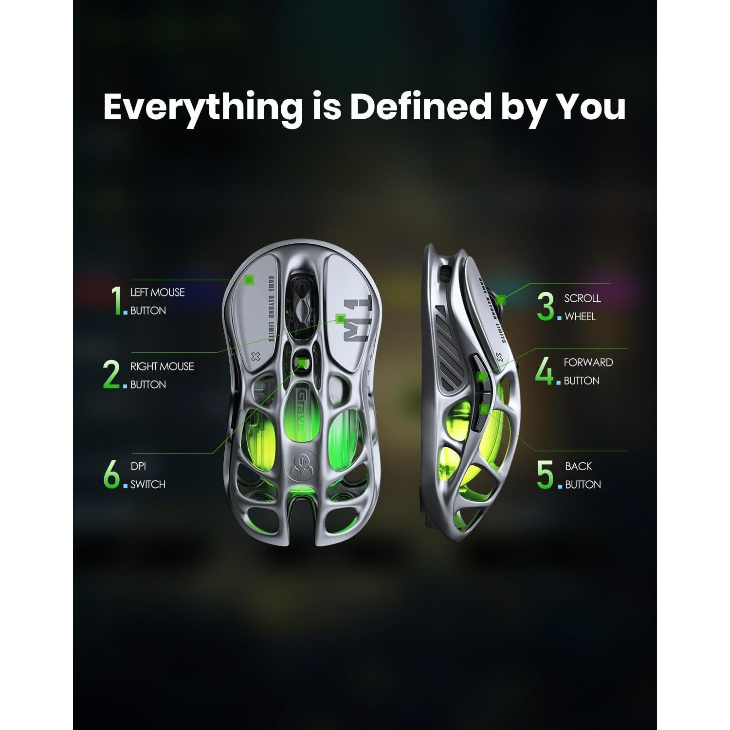 GravaStar Wireless Gaming Mice Mercury M1 Pro, Lightweight Magnesium Alloy Gaming Mouse, 26,000 DPI, PAW3395DM Sensor, Tri Mode Connection, Support 4K, Up to 200 Hours Battery Life