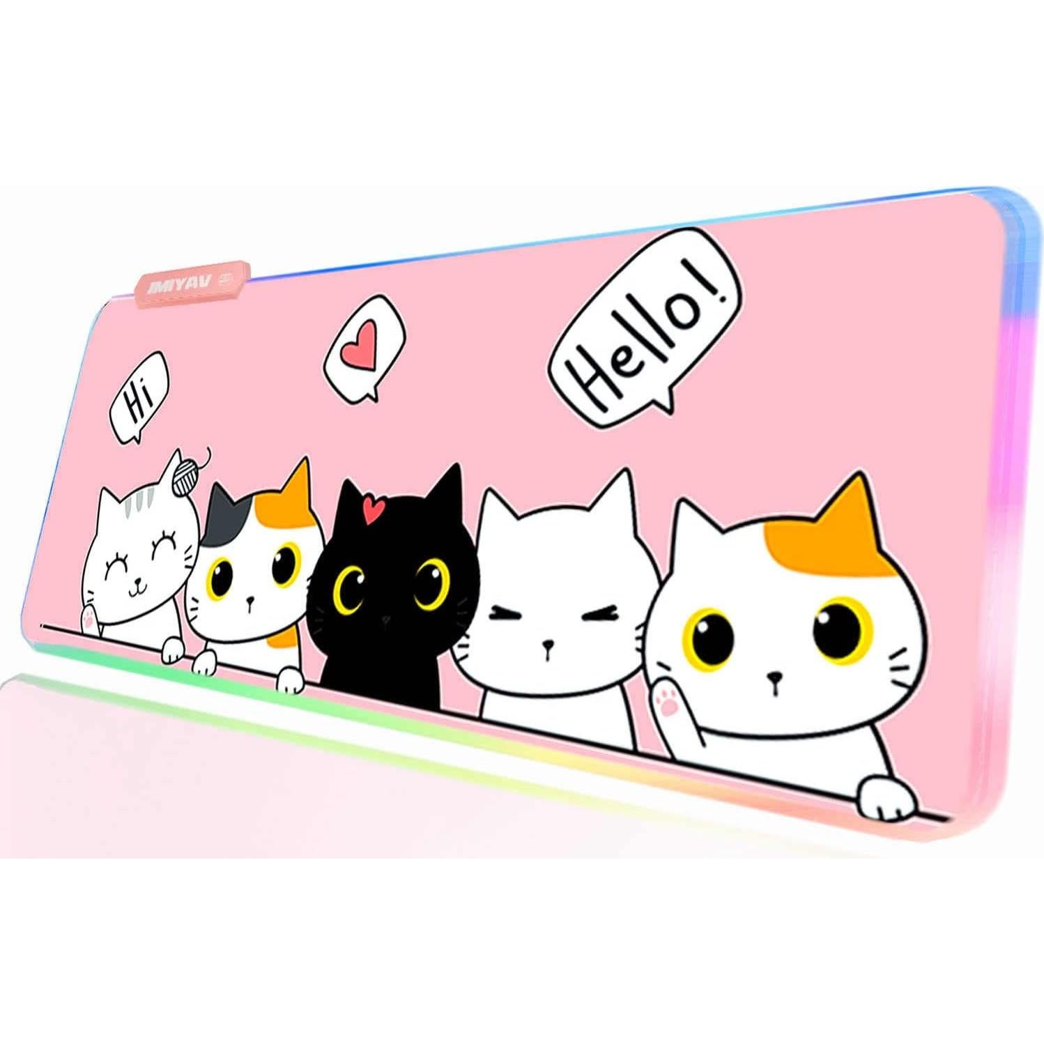 Alfombrilla de Ratón RGB JMIYAV Gato Kawaii Rosa 80x30 cm