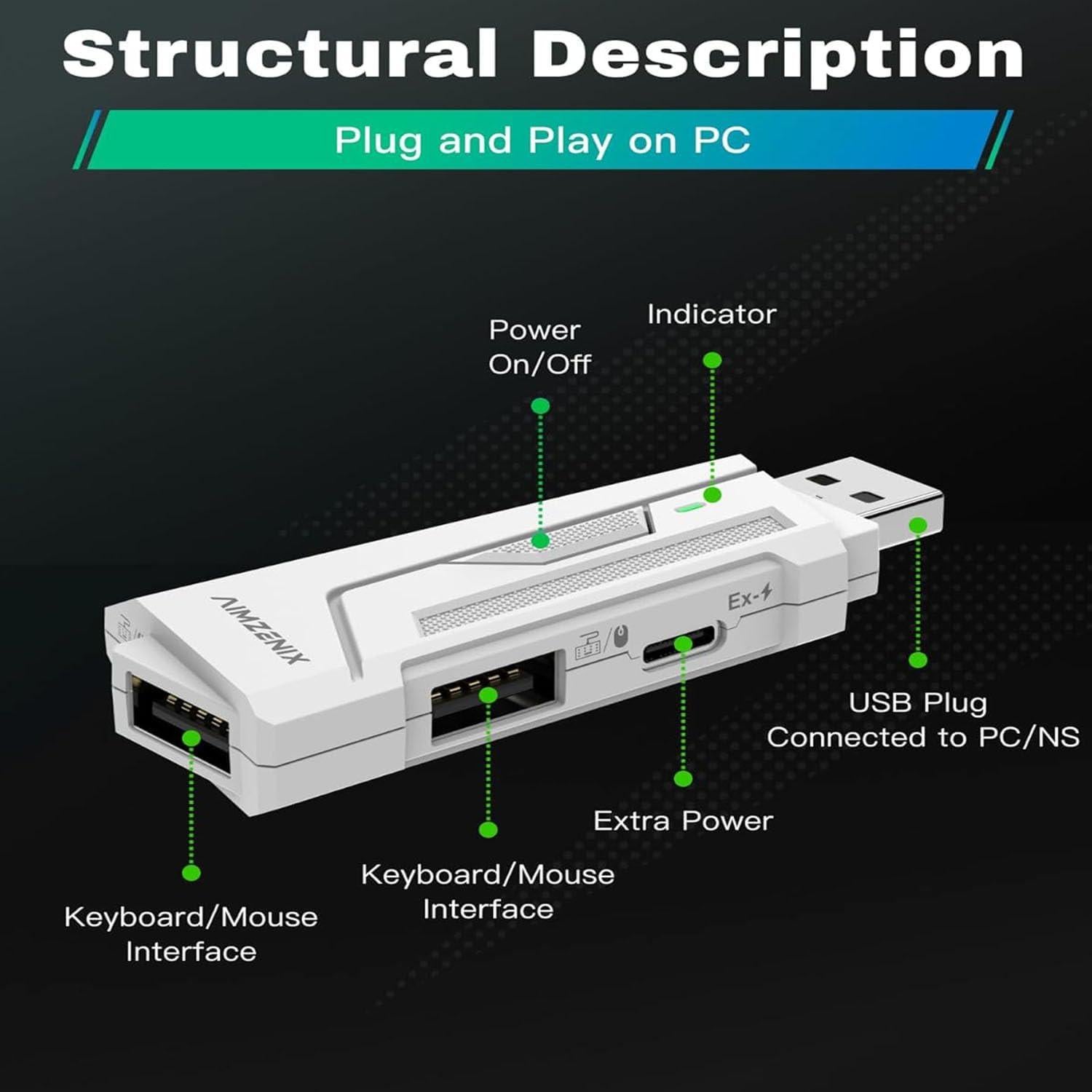 Adaptador de Teclado y Ratón para PC AX200 - 1000Hz, Mapeo Personalizado