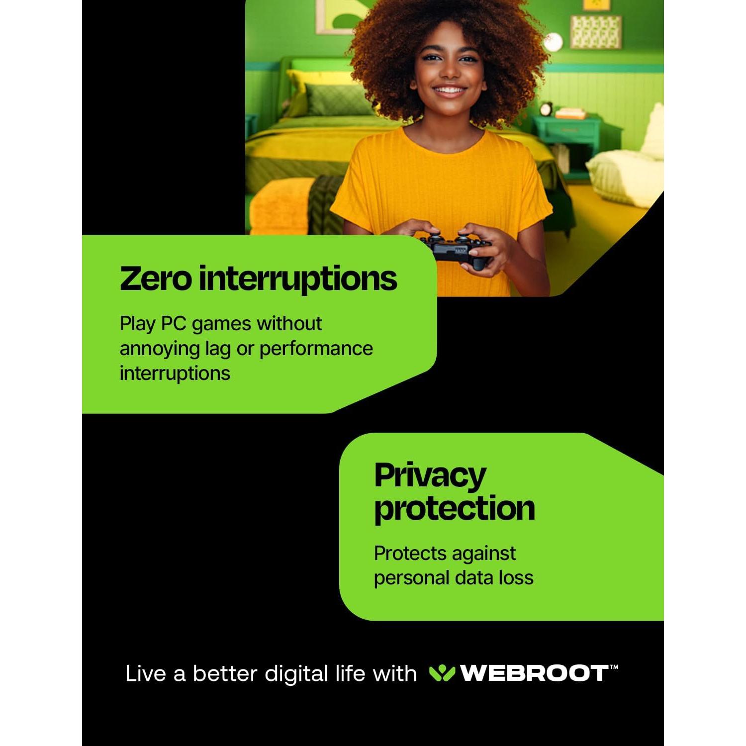 Antivirus Webroot para PC Gamers 2025 | 1 Dispositivo | 1 Año