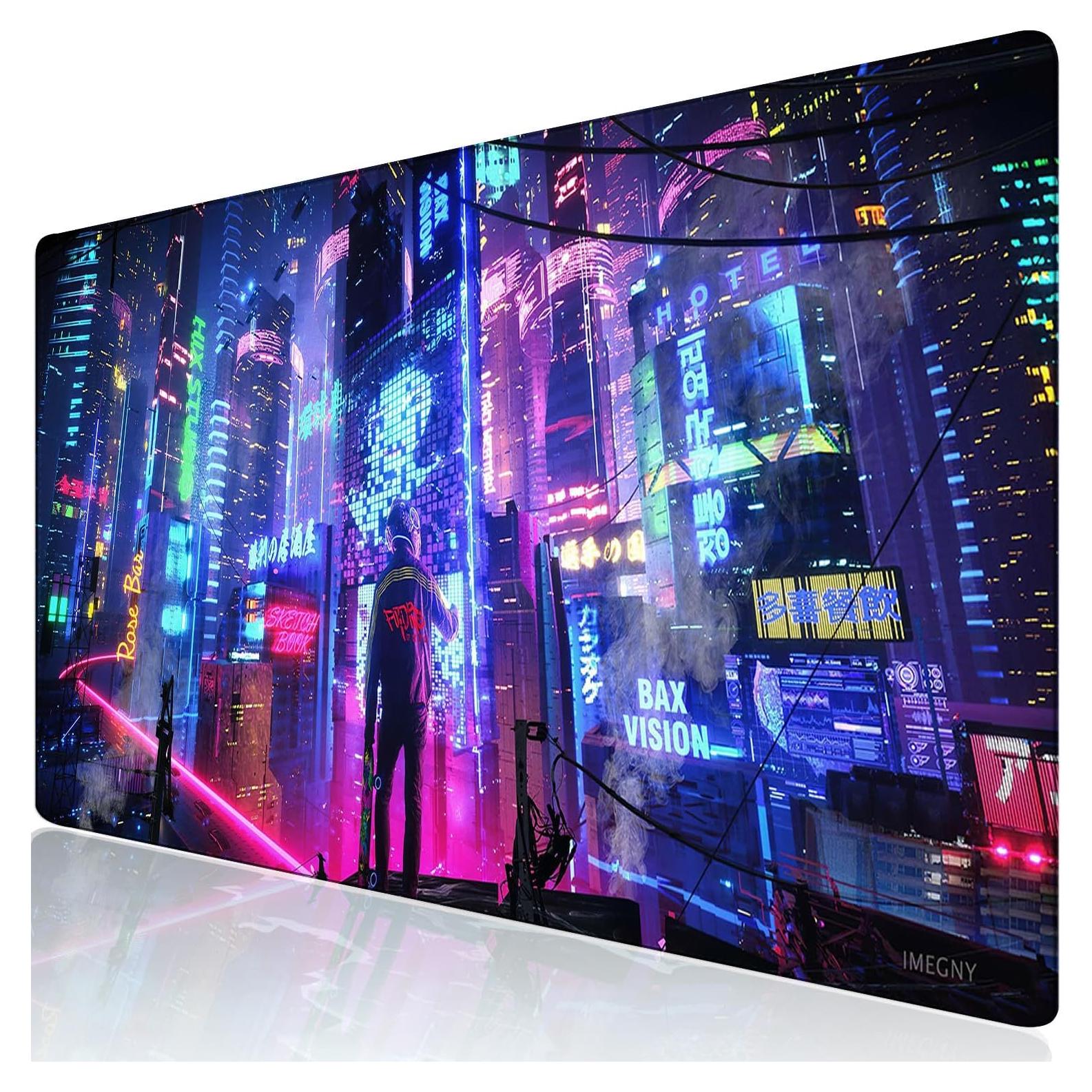 Extended Gaming Mouse Pad, Portable Mat for Keyboard & Mouse with Stitched Edges + Non-Slip Rubber Base (90x40 colorfulcity002)