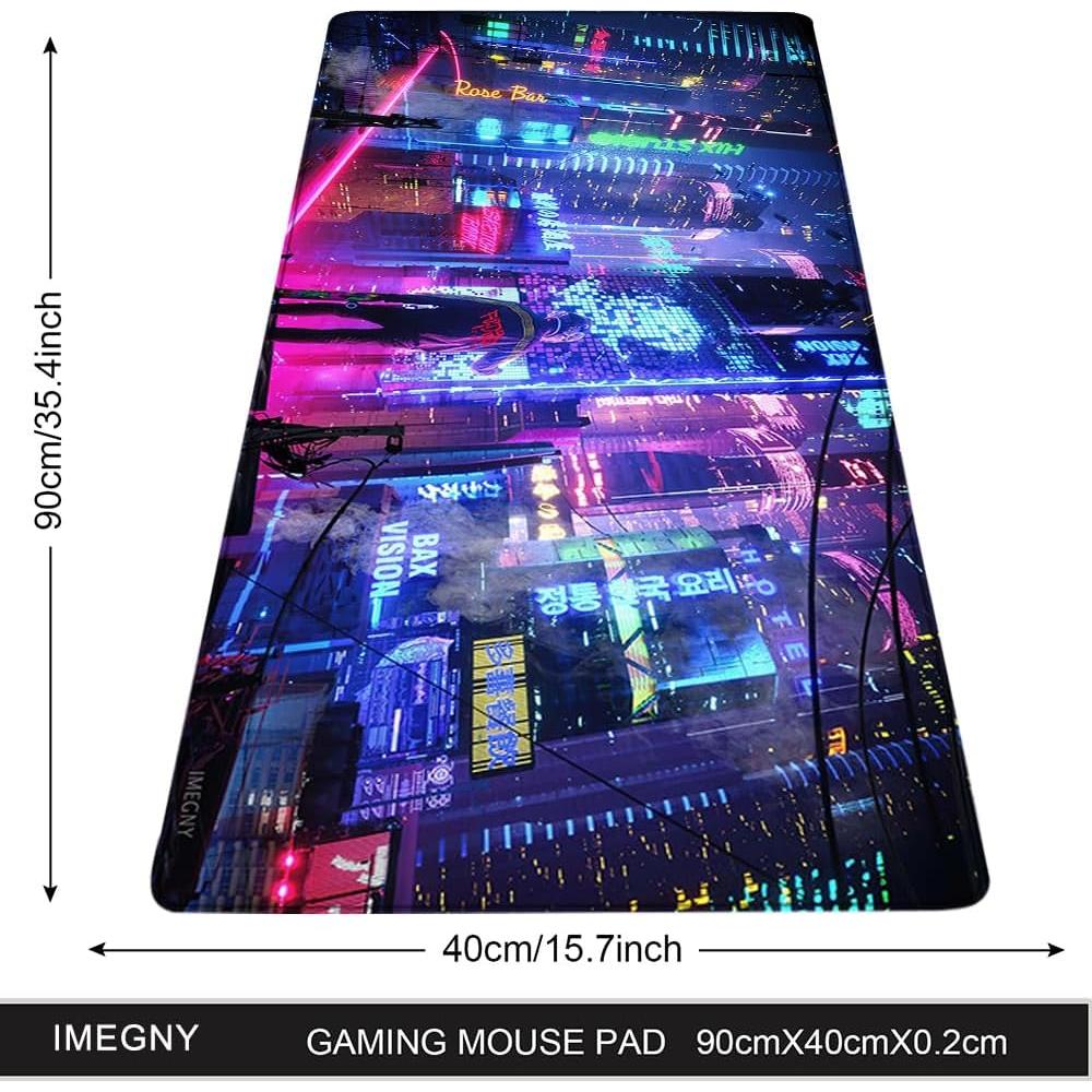 Extended Gaming Mouse Pad, Portable Mat for Keyboard & Mouse with Stitched Edges + Non-Slip Rubber Base (90x40 colorfulcity002)