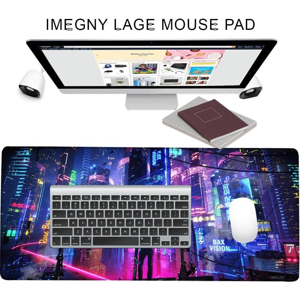 Extended Gaming Mouse Pad, Portable Mat for Keyboard & Mouse with Stitched Edges + Non-Slip Rubber Base (90x40 colorfulcity002)