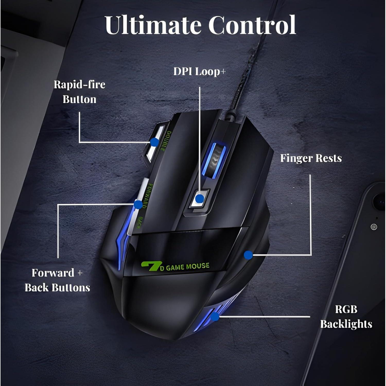 Ratón Gaming Nexurion Reaper Z Pro - 3600 DPI, 7 Botones, RGB