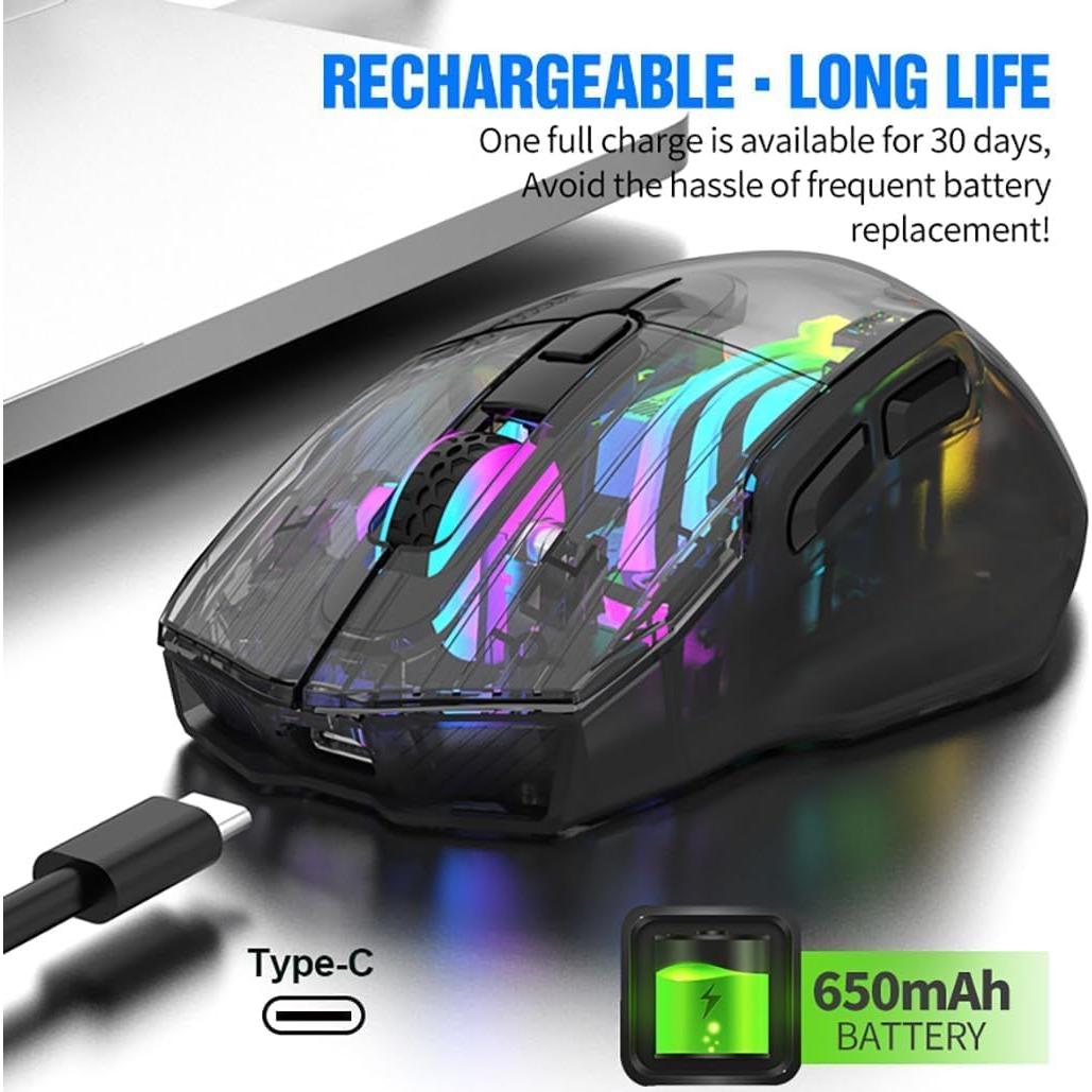 Ratón Mecánico Inalámbrico ATTOE RGB 3600 DPI Negro