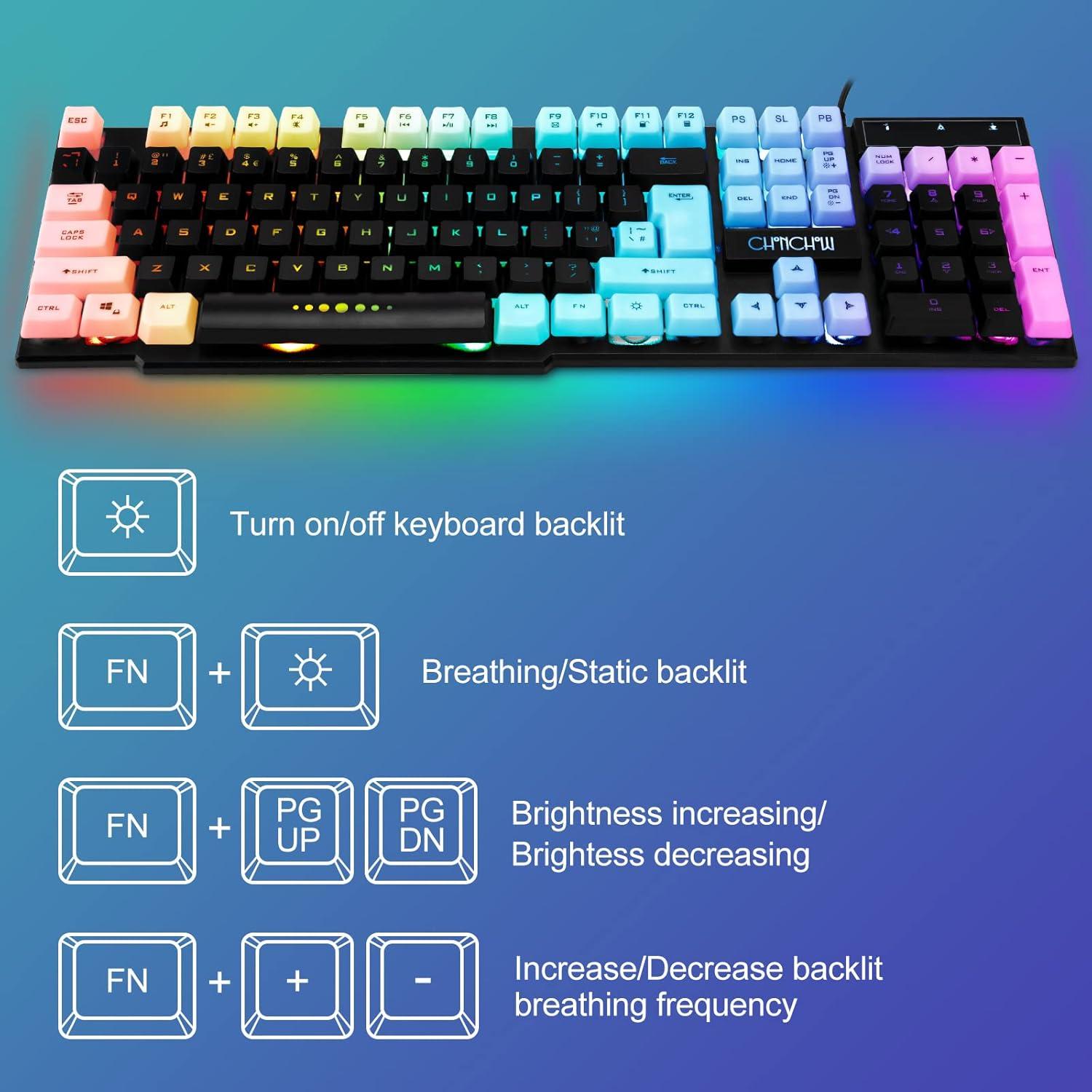 Combo Teclado y Ratón Gaming CHONCHOW USB RGB 104 Teclas