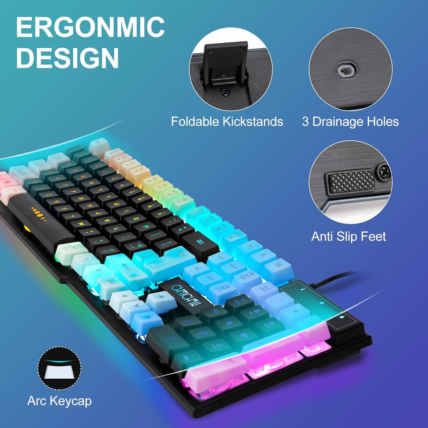 Combo Teclado y Ratón Gaming CHONCHOW USB RGB 104 Teclas