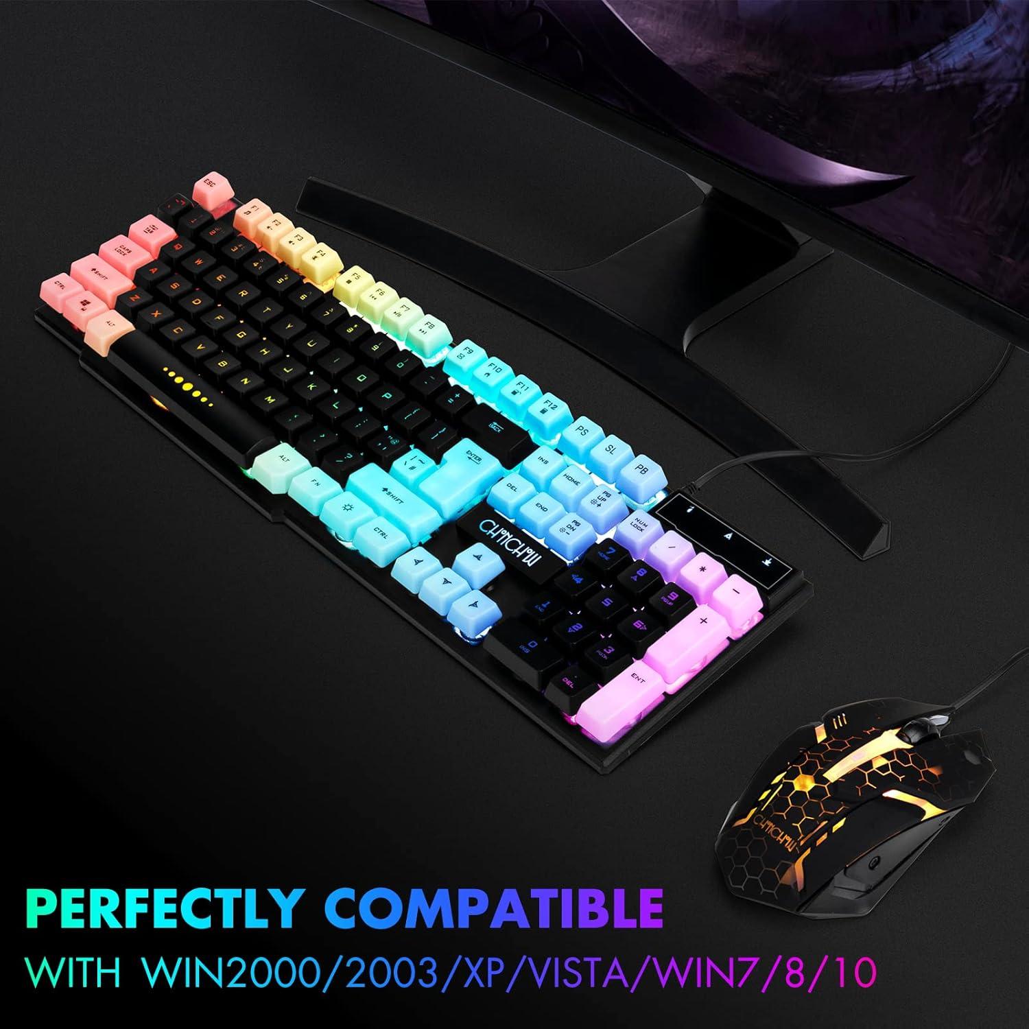 Combo Teclado y Ratón Gaming CHONCHOW USB RGB 104 Teclas