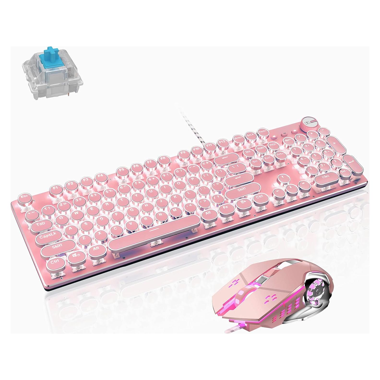 Combo Teclado y Ratón Mecánico Basaltech Rosa Retroiluminado